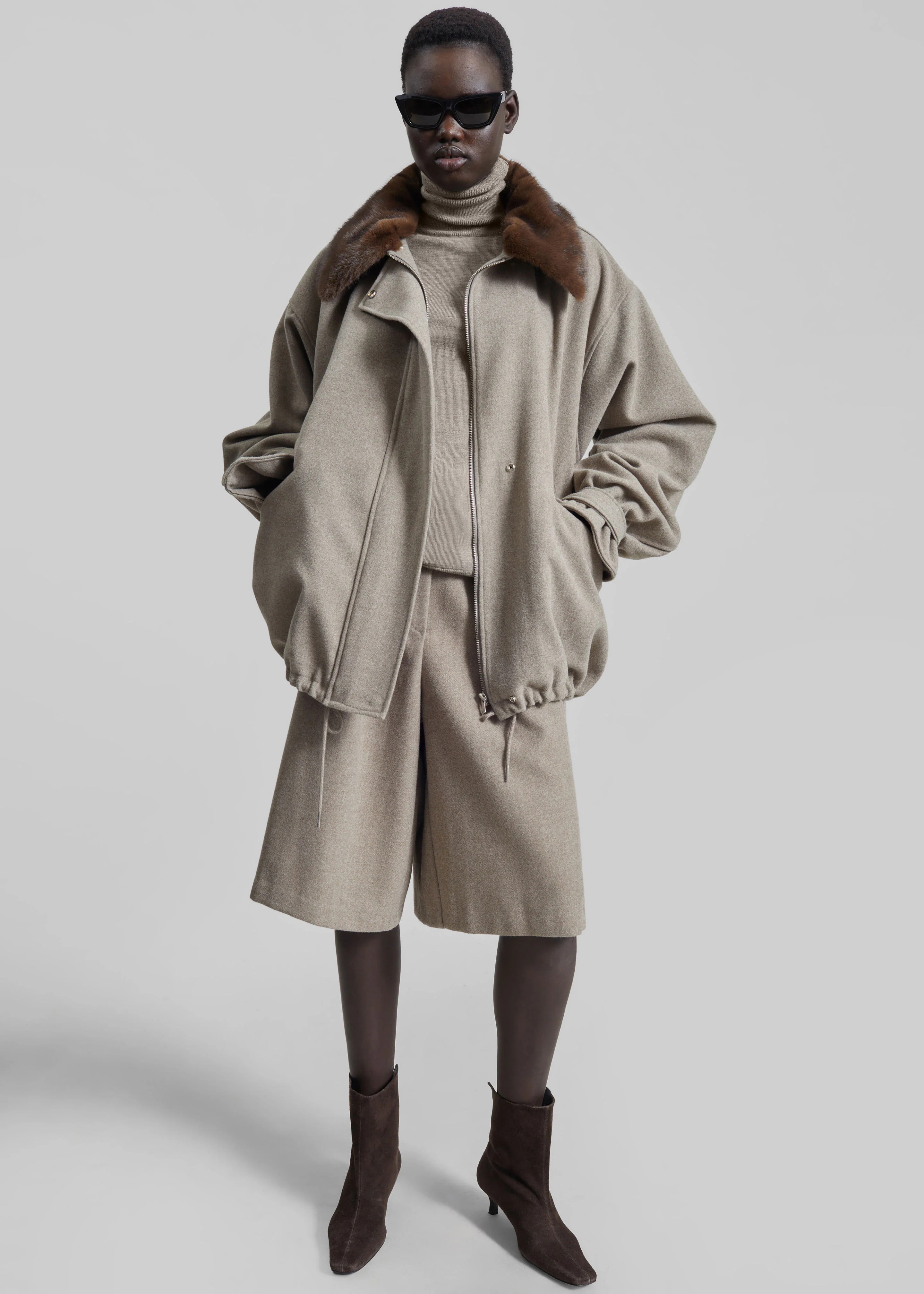 Hemavan Faux Fur Lined Jacket - Taupe - Image 2