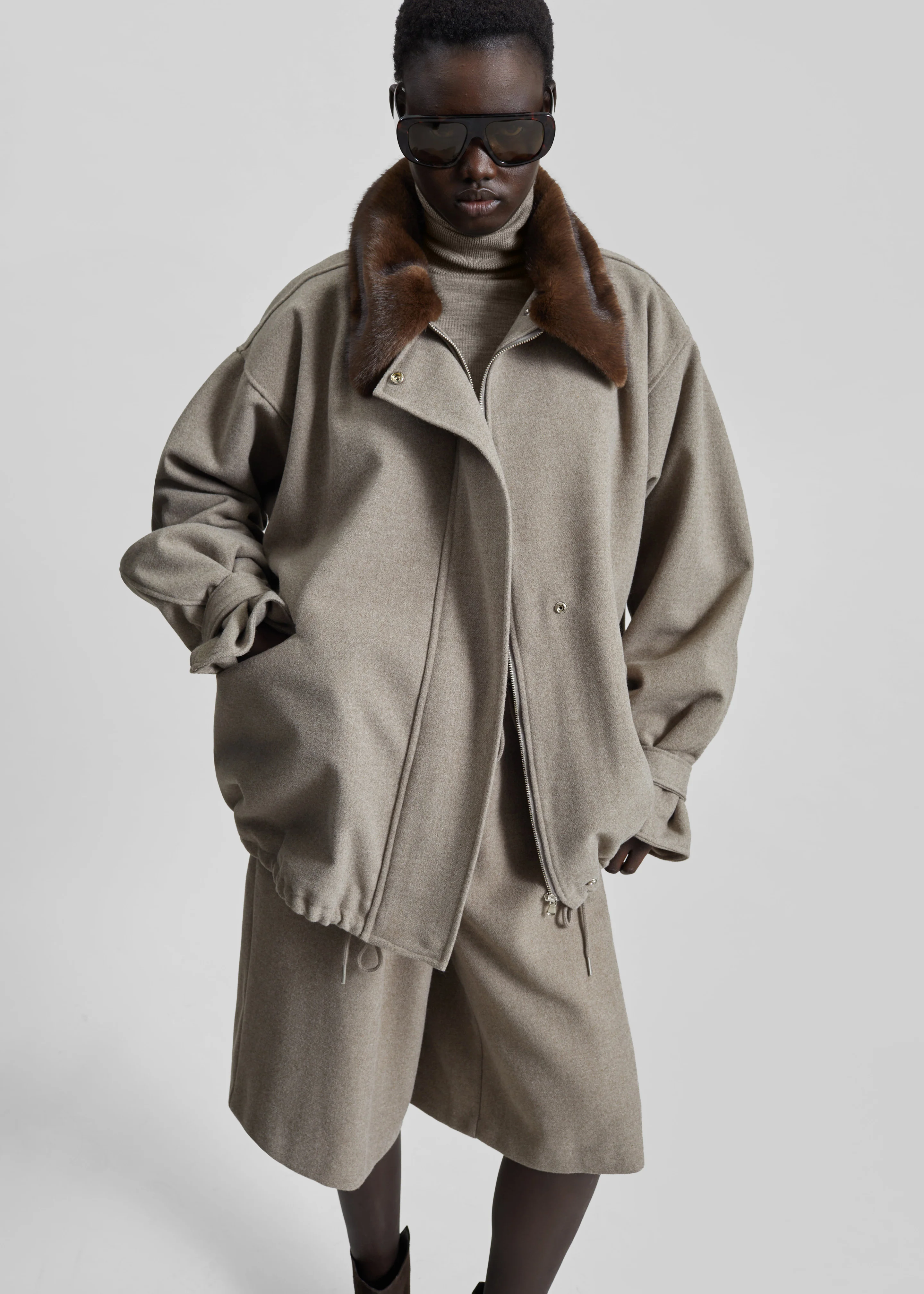 Hemavan Faux Fur Lined Jacket - Taupe - Image 3