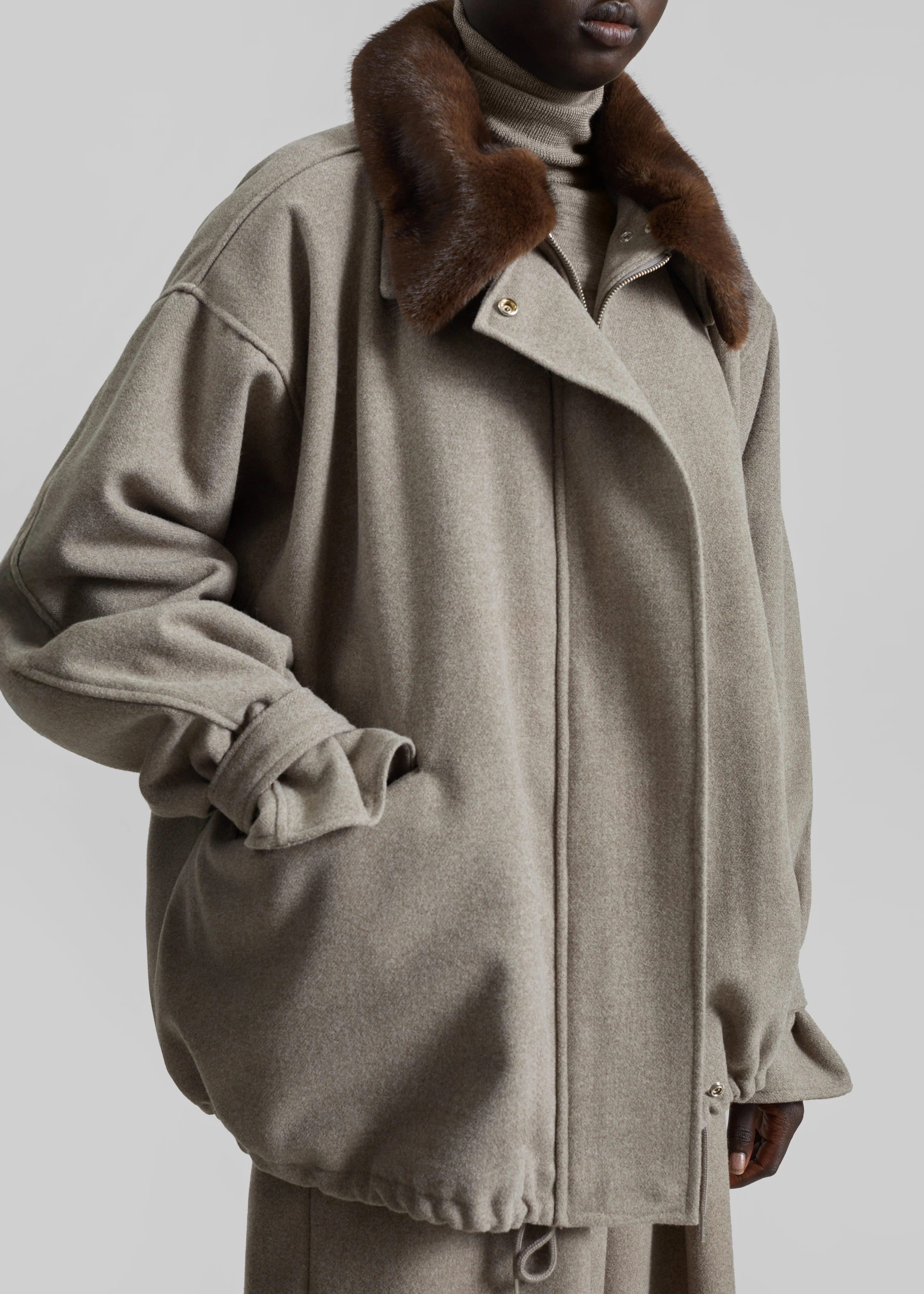 Hemavan Faux Fur Lined Jacket - Taupe - Image 5