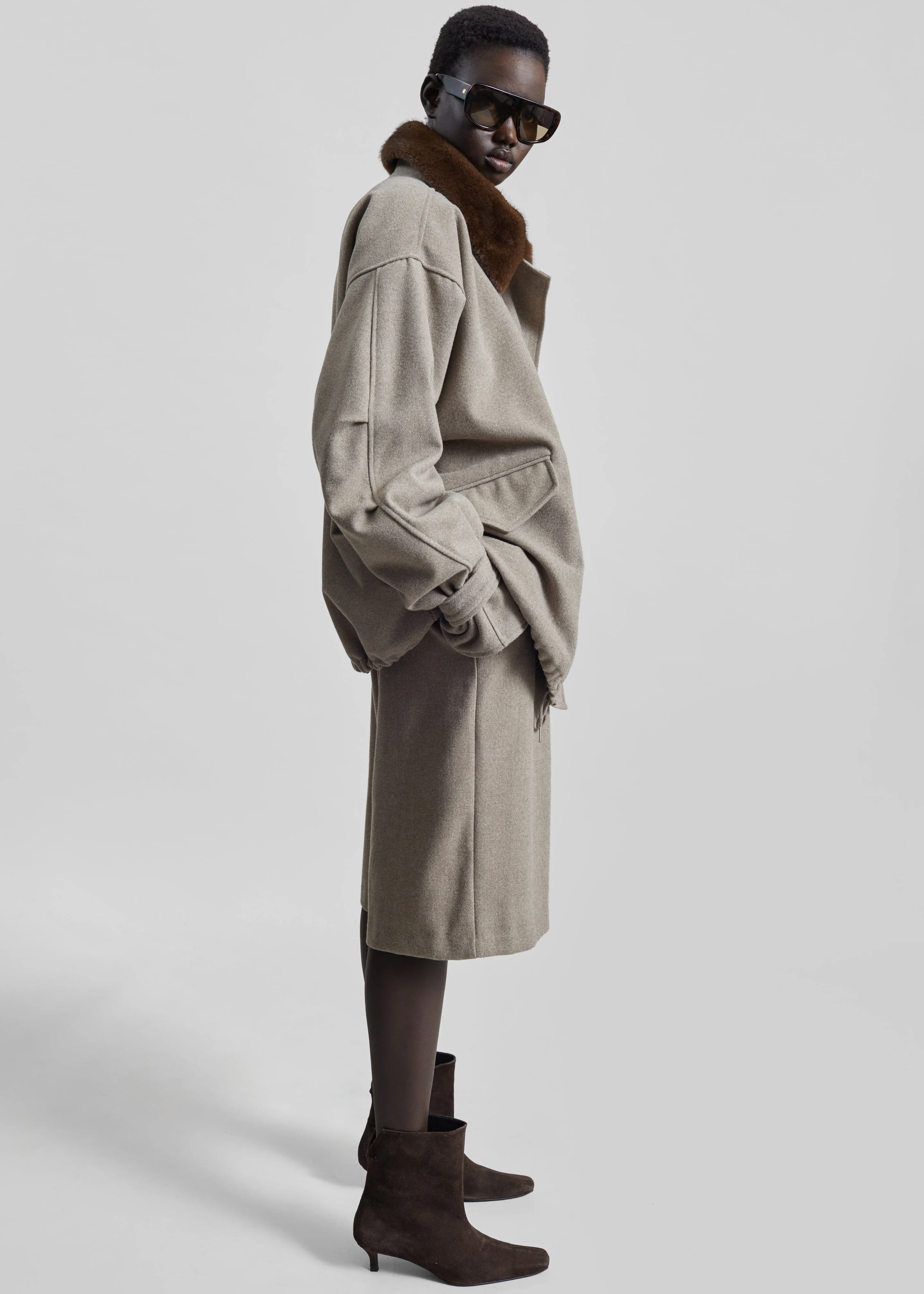 Hemavan Faux Fur Lined Jacket - Taupe - Image 6