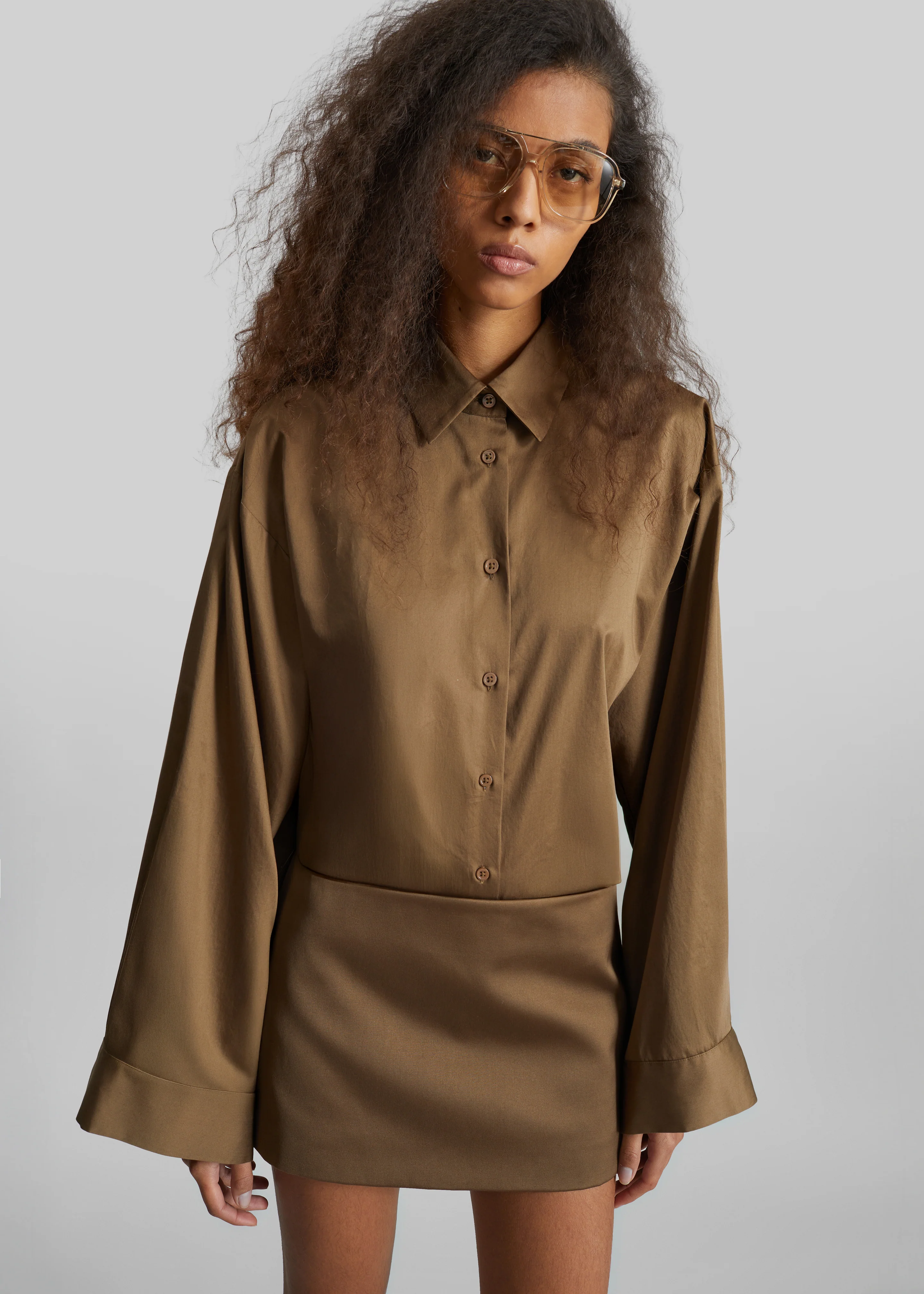 Hera Satin Mini Skirt - Brown - Image 3