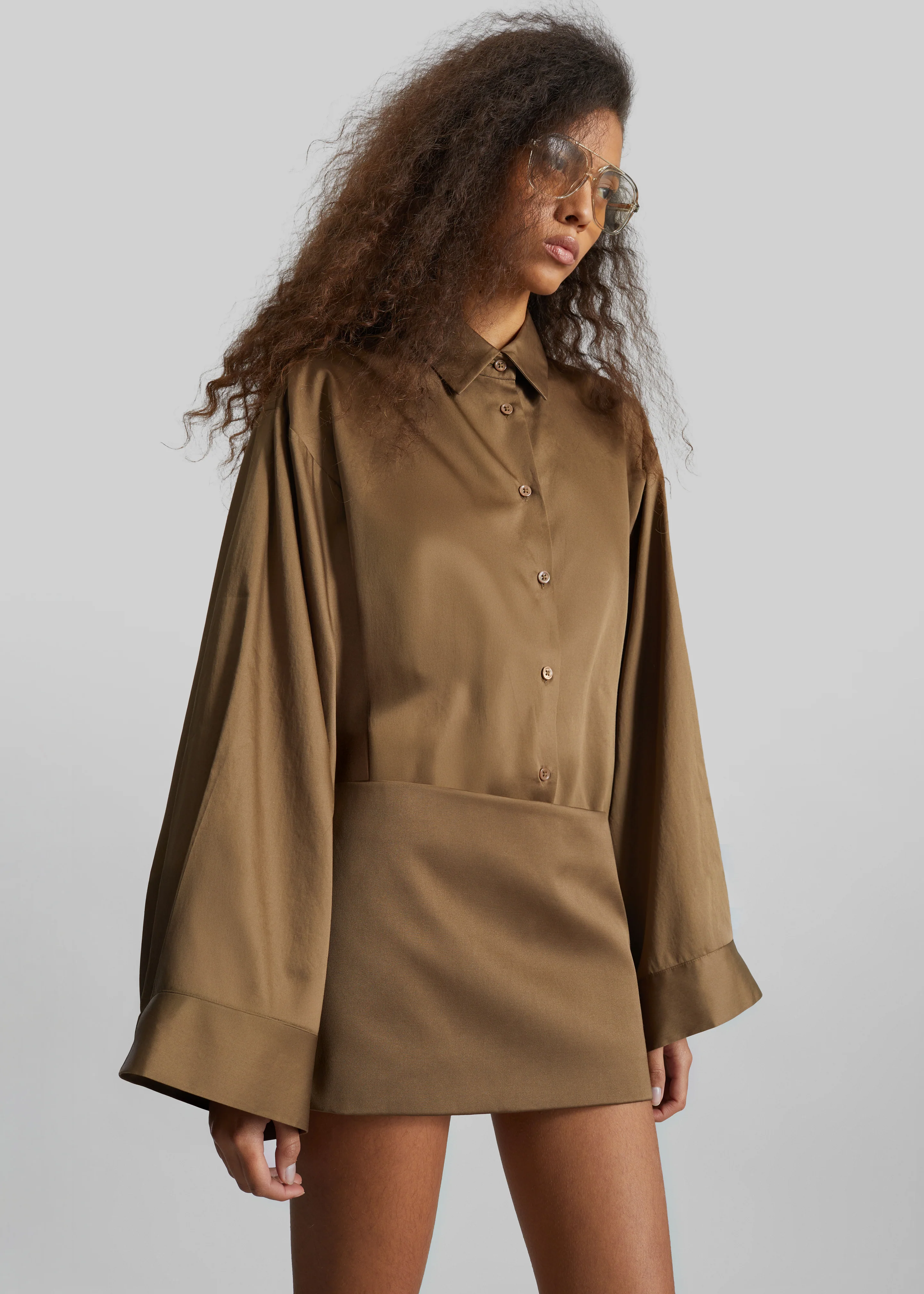Hera Satin Mini Skirt - Brown - Image 8