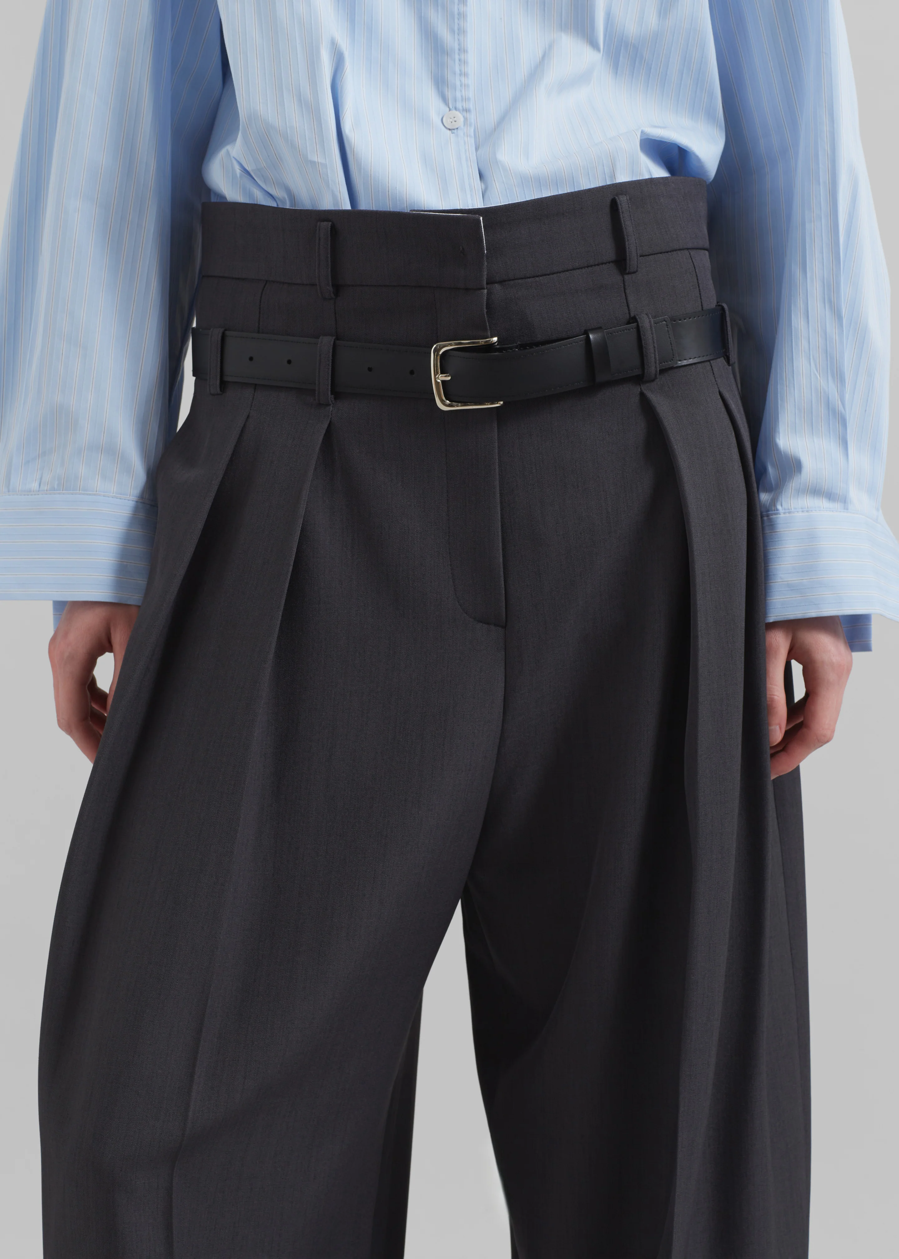 Hobart Double Belt Loop Trousers - Dark Grey - Image 2