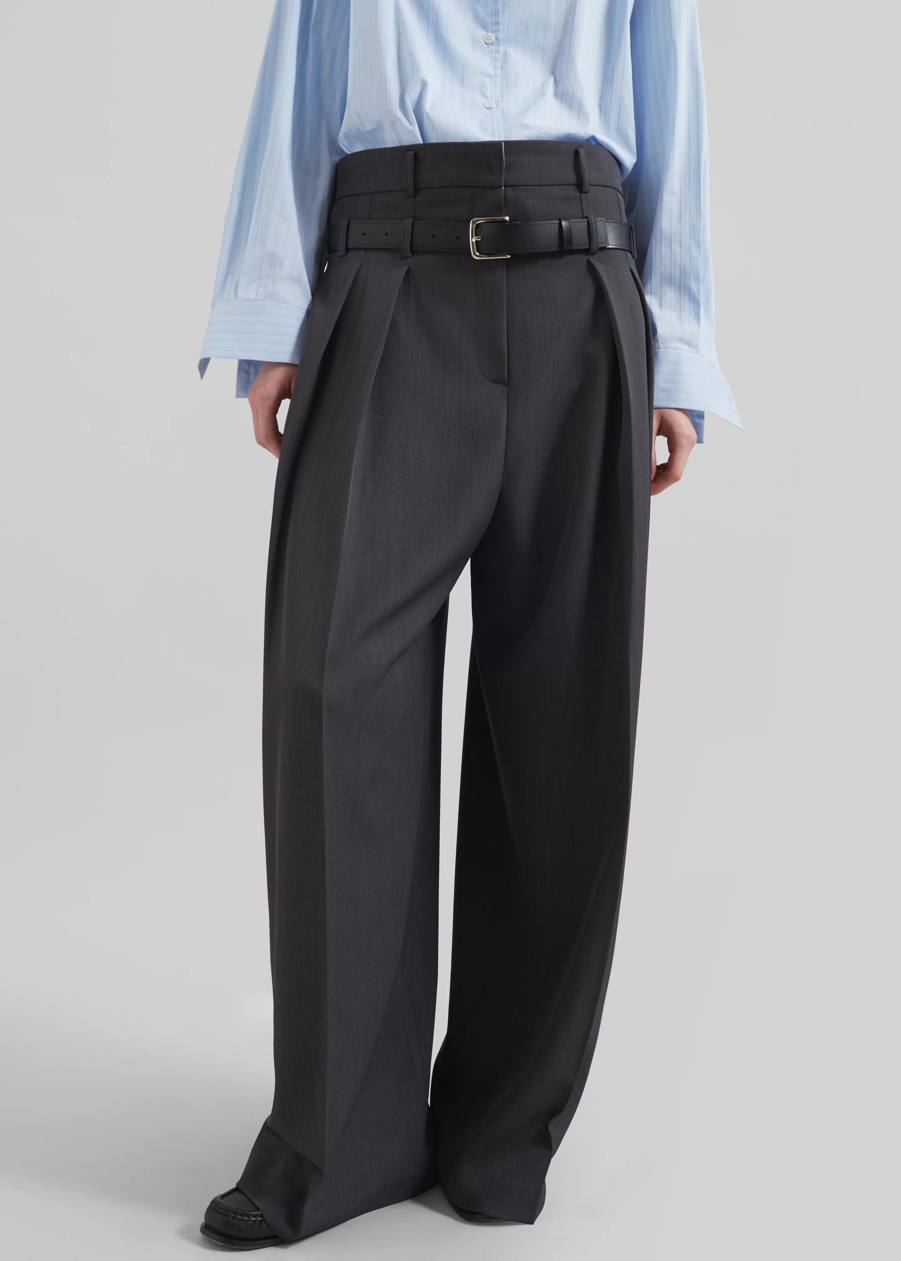 Hobart Double Belt Loop Trousers - Dark Grey - Image 3