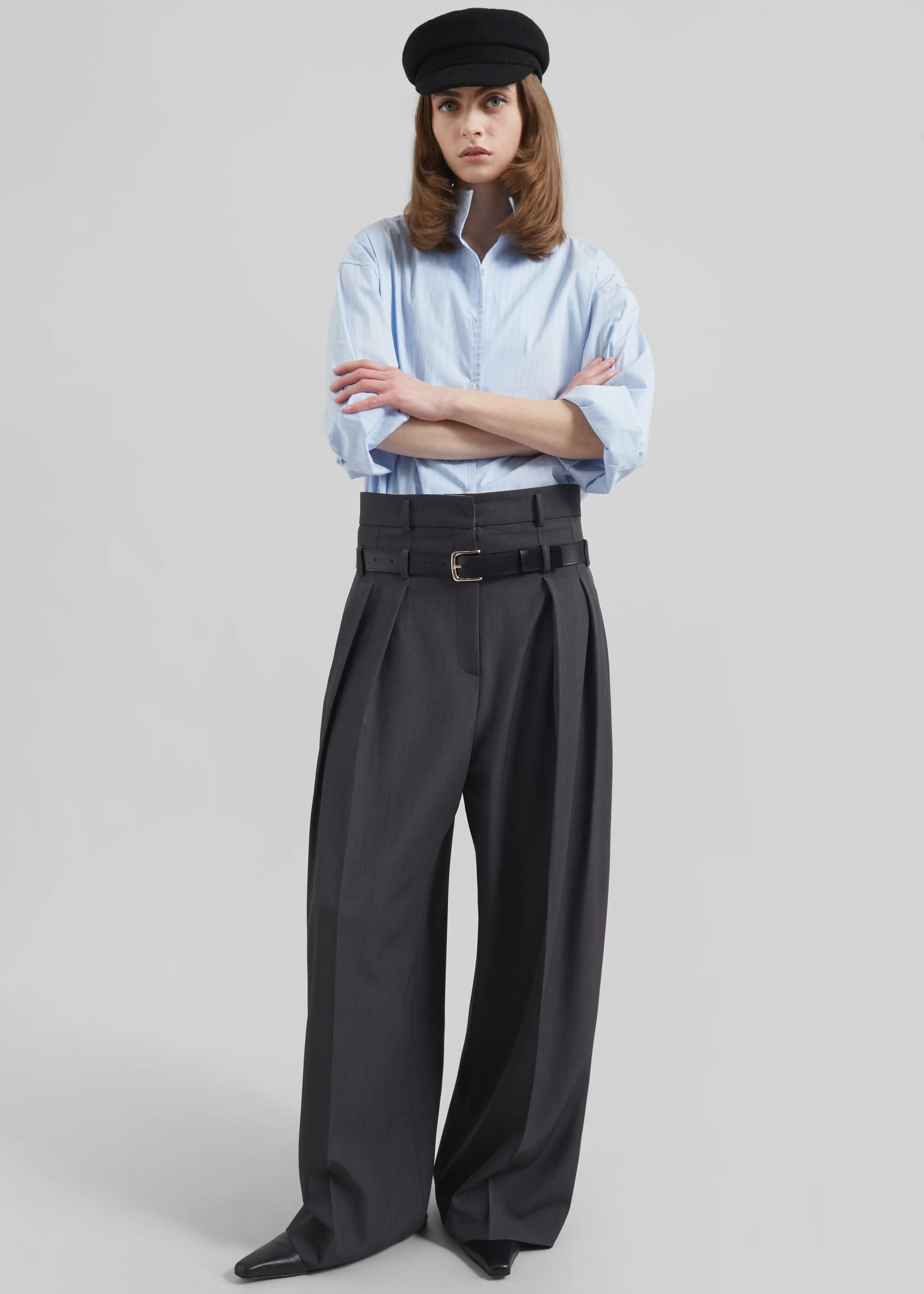 Hobart Double Belt Loop Trousers - Dark Grey - Image 4