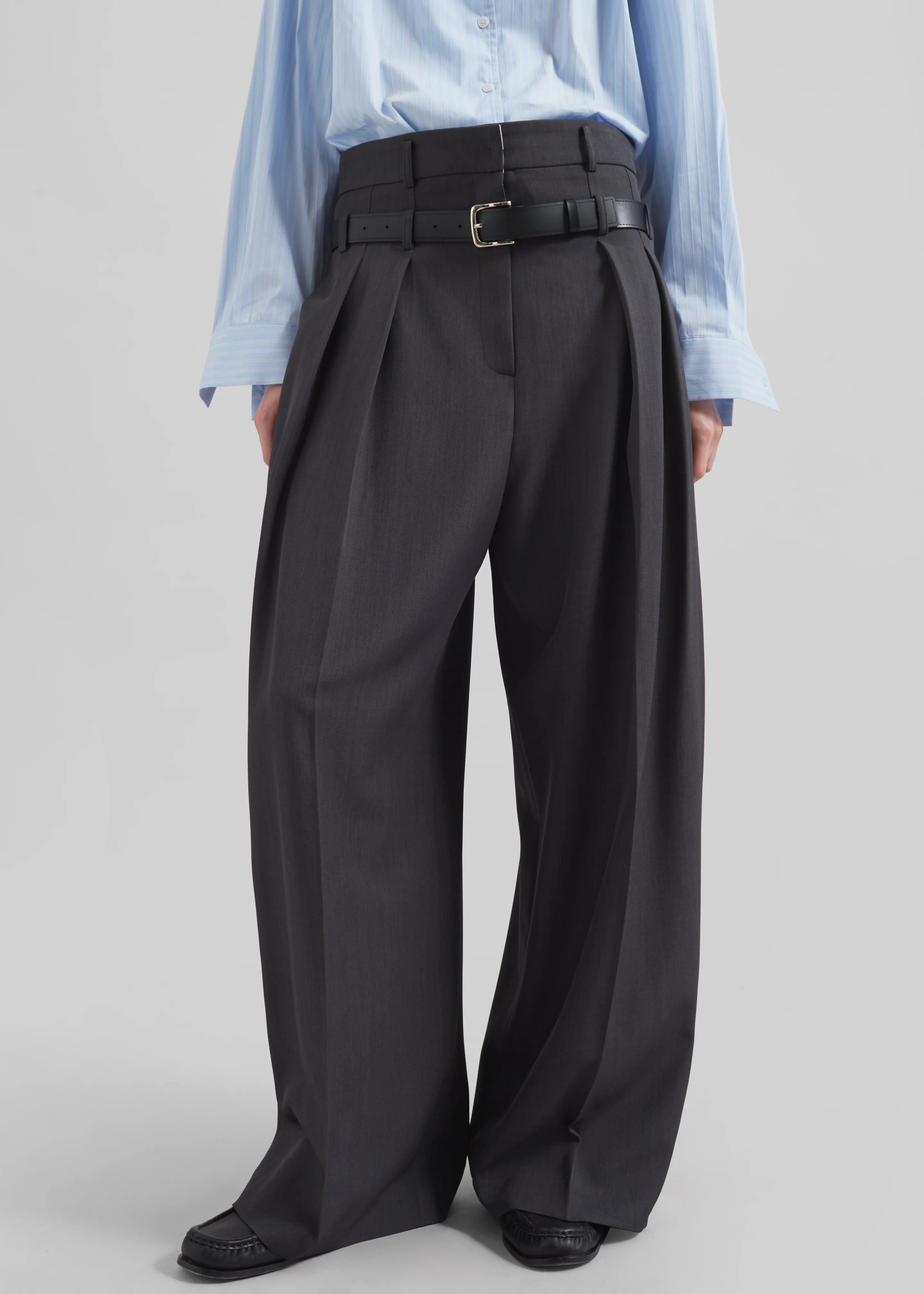 Hobart Double Belt Loop Trousers - Dark Grey - Image 6