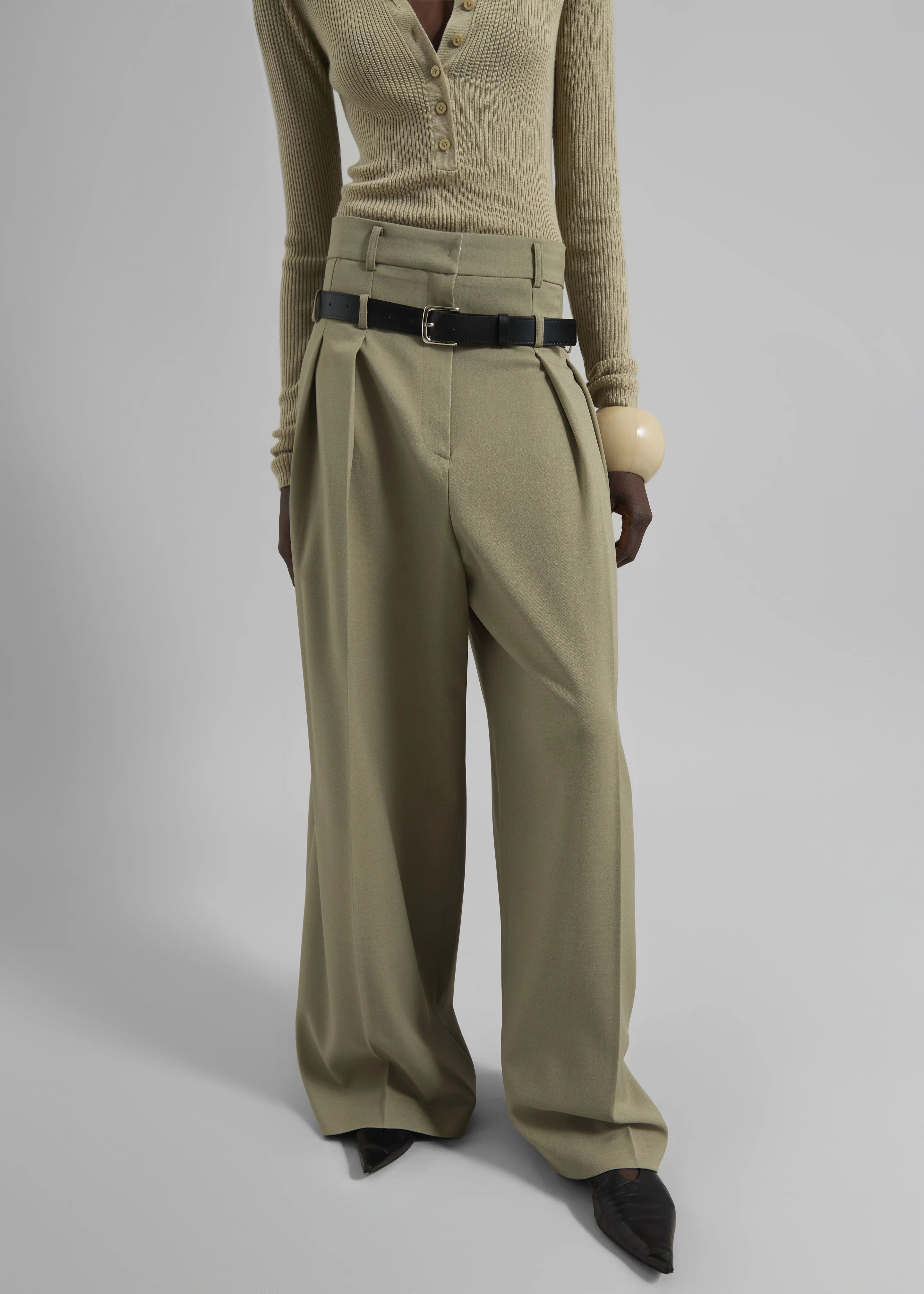 Hobart Double Belt Loop Trousers - Pale Olive - Image 3