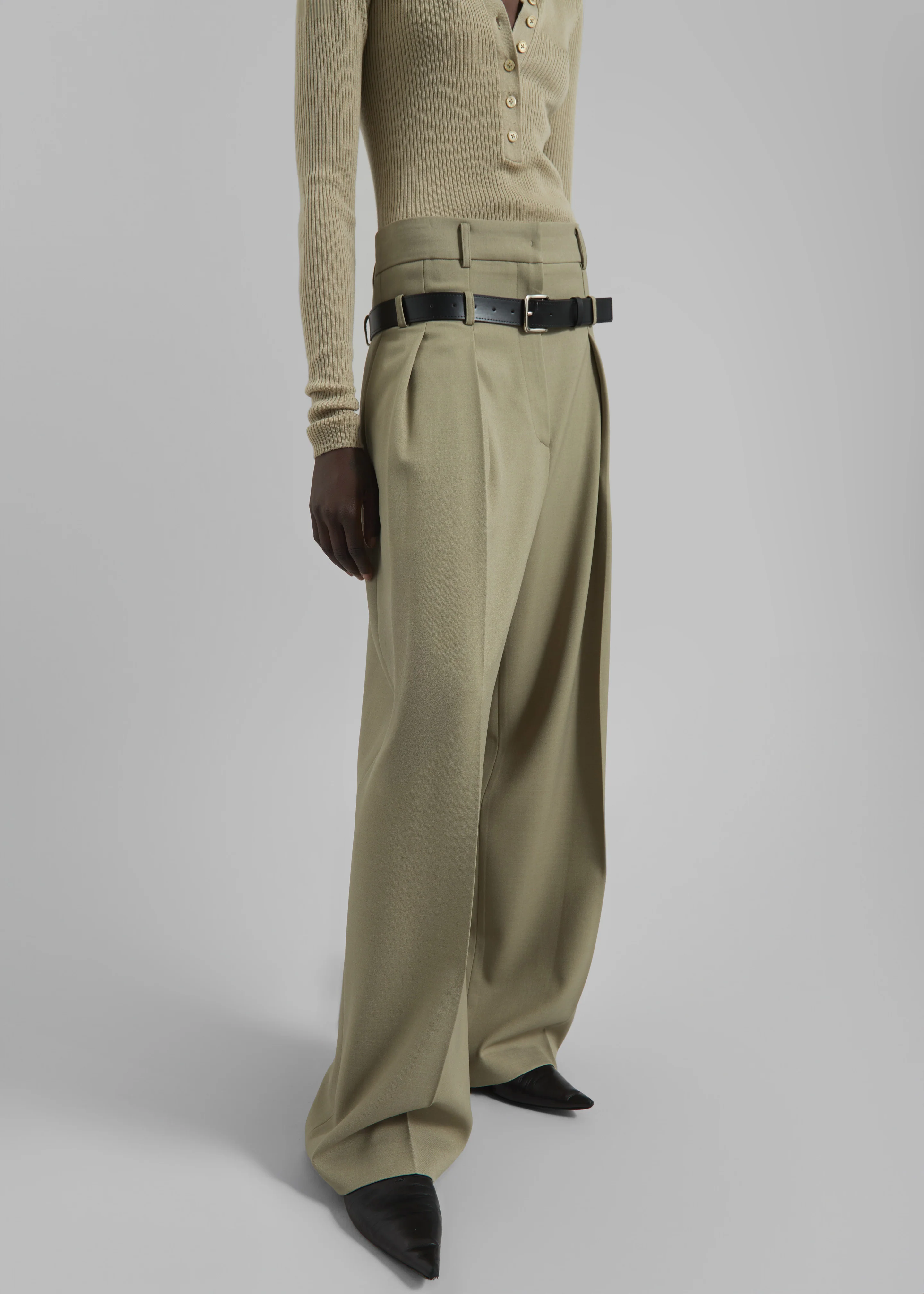 Hobart Double Belt Loop Trousers - Pale Olive - Image 8