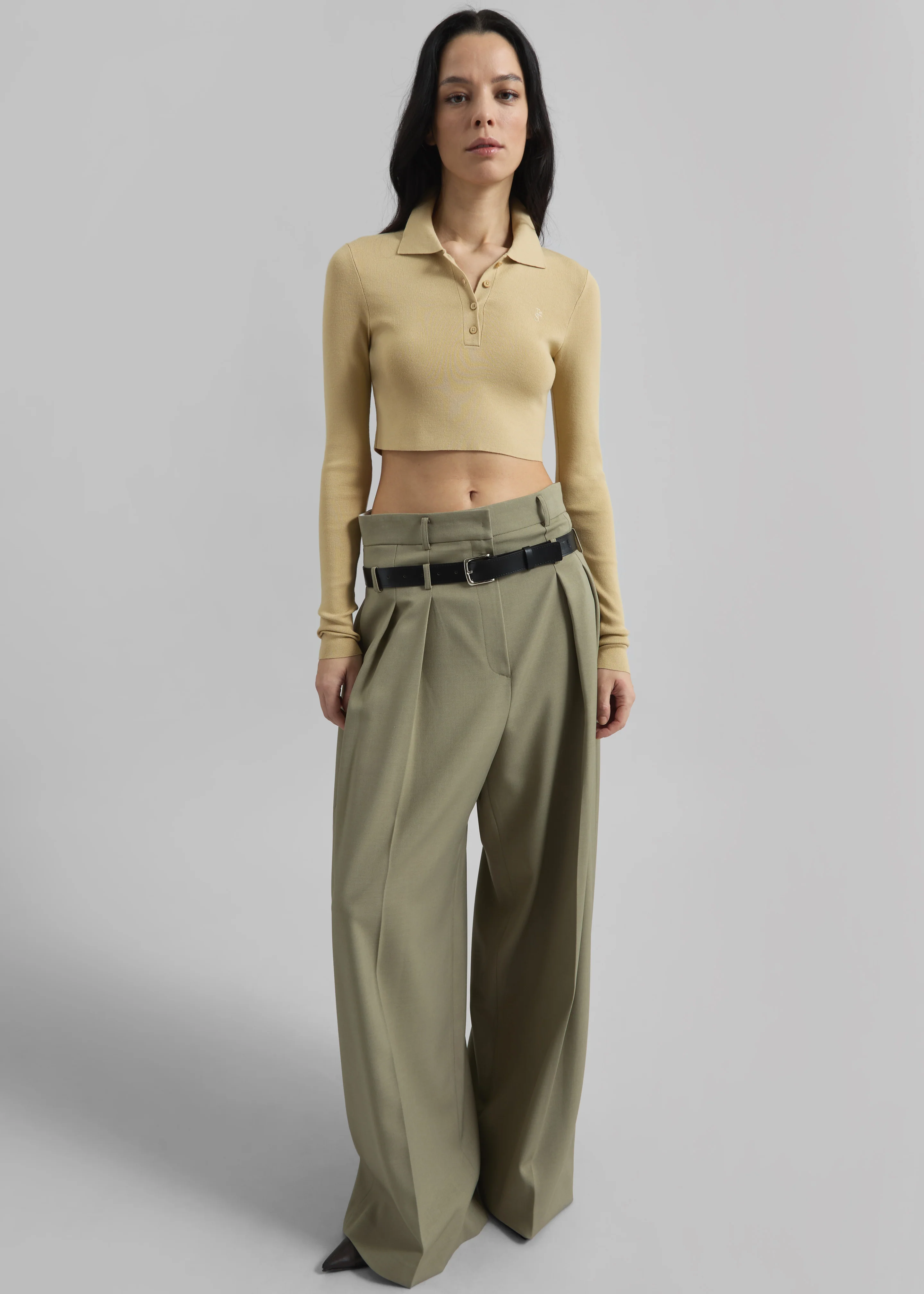 Hobart Double Belt Loop Trousers - Pale Olive - Image 9