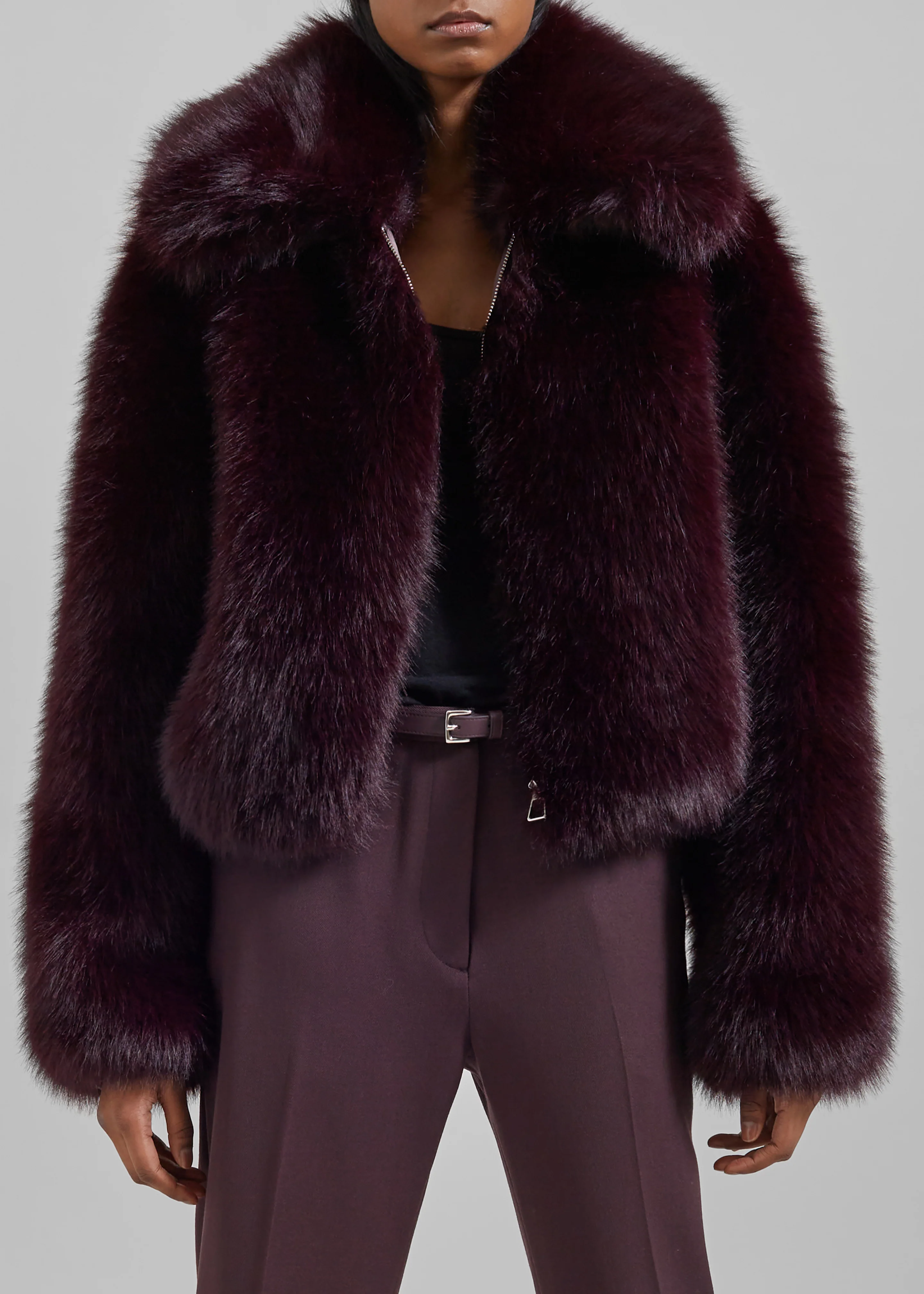 Hope Faux Fur Jacket - Dark Plum - Image 3