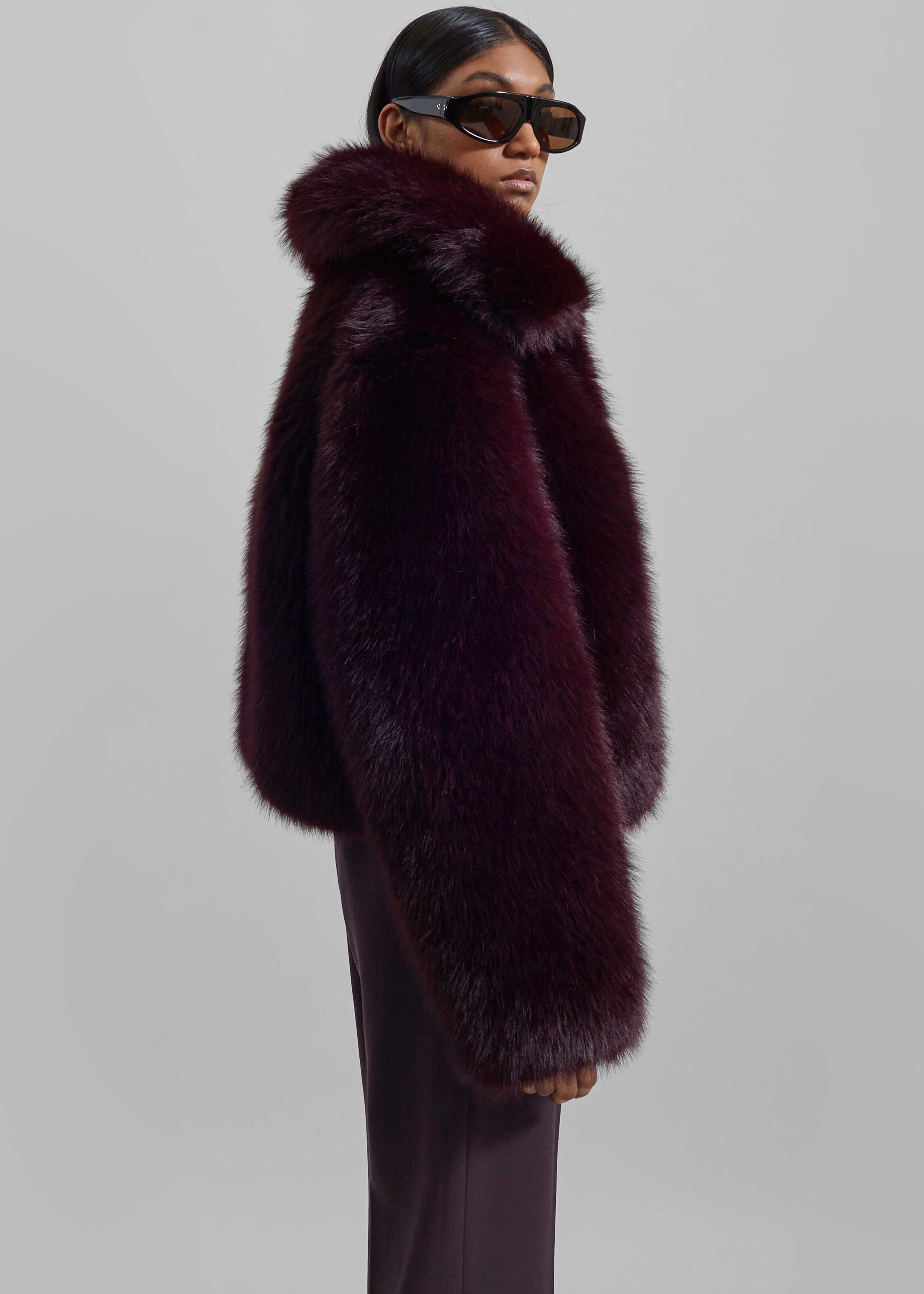 Hope Faux Fur Jacket - Dark Plum - Image 6