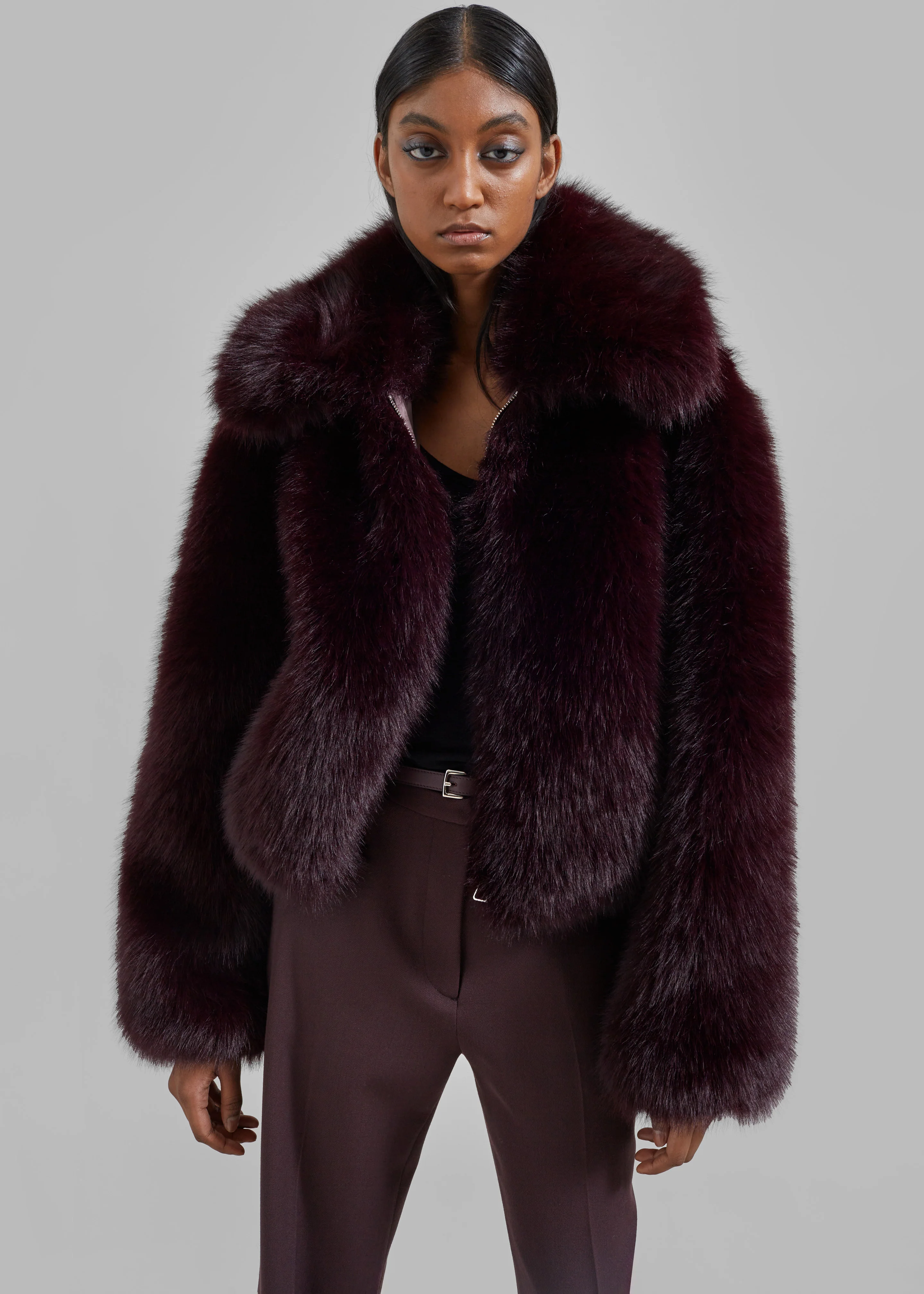 Hope Faux Fur Jacket - Dark Plum - Image 7