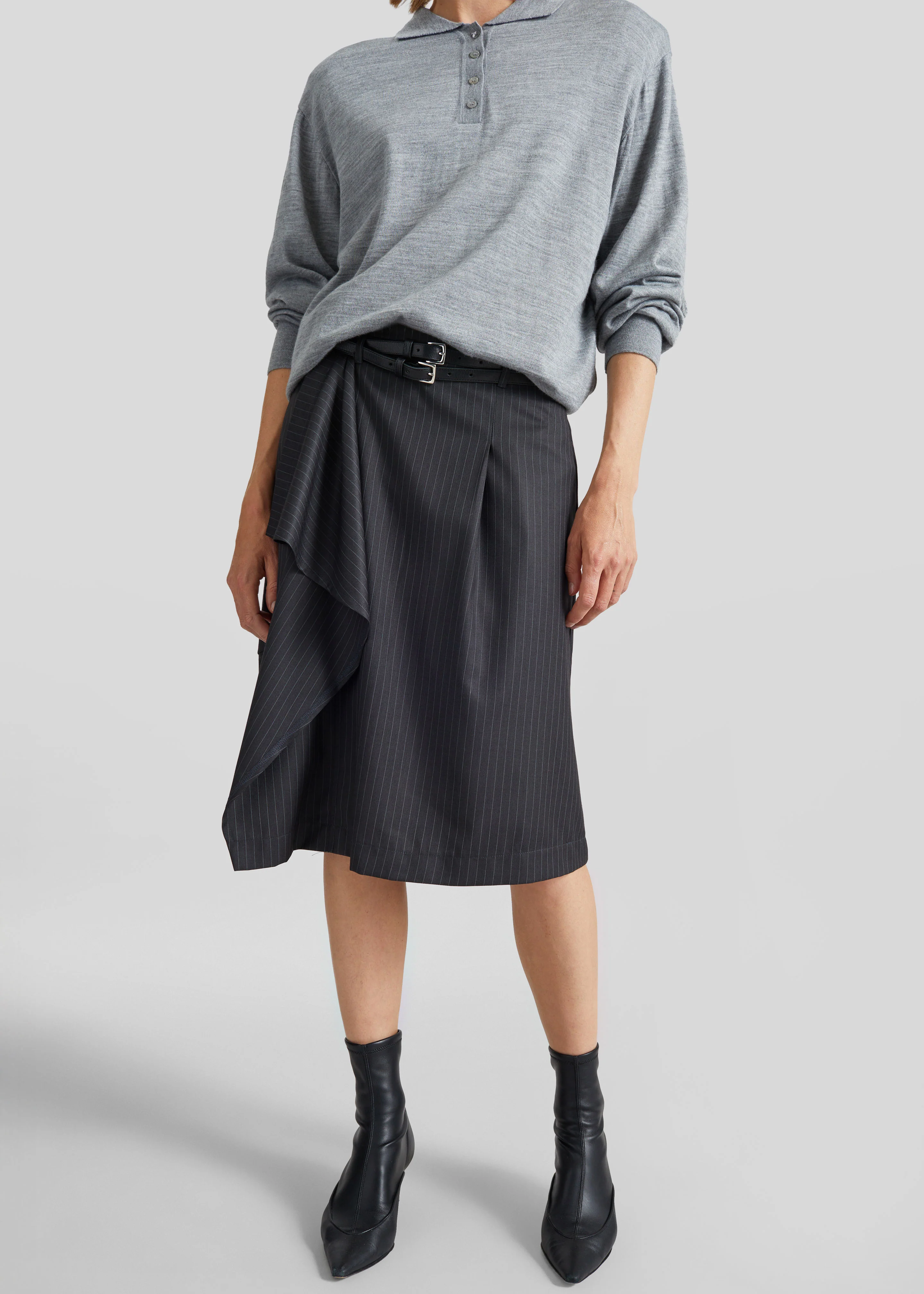 Iena Asymmetric Skirt - Charcoal Pinstripe - Image 2