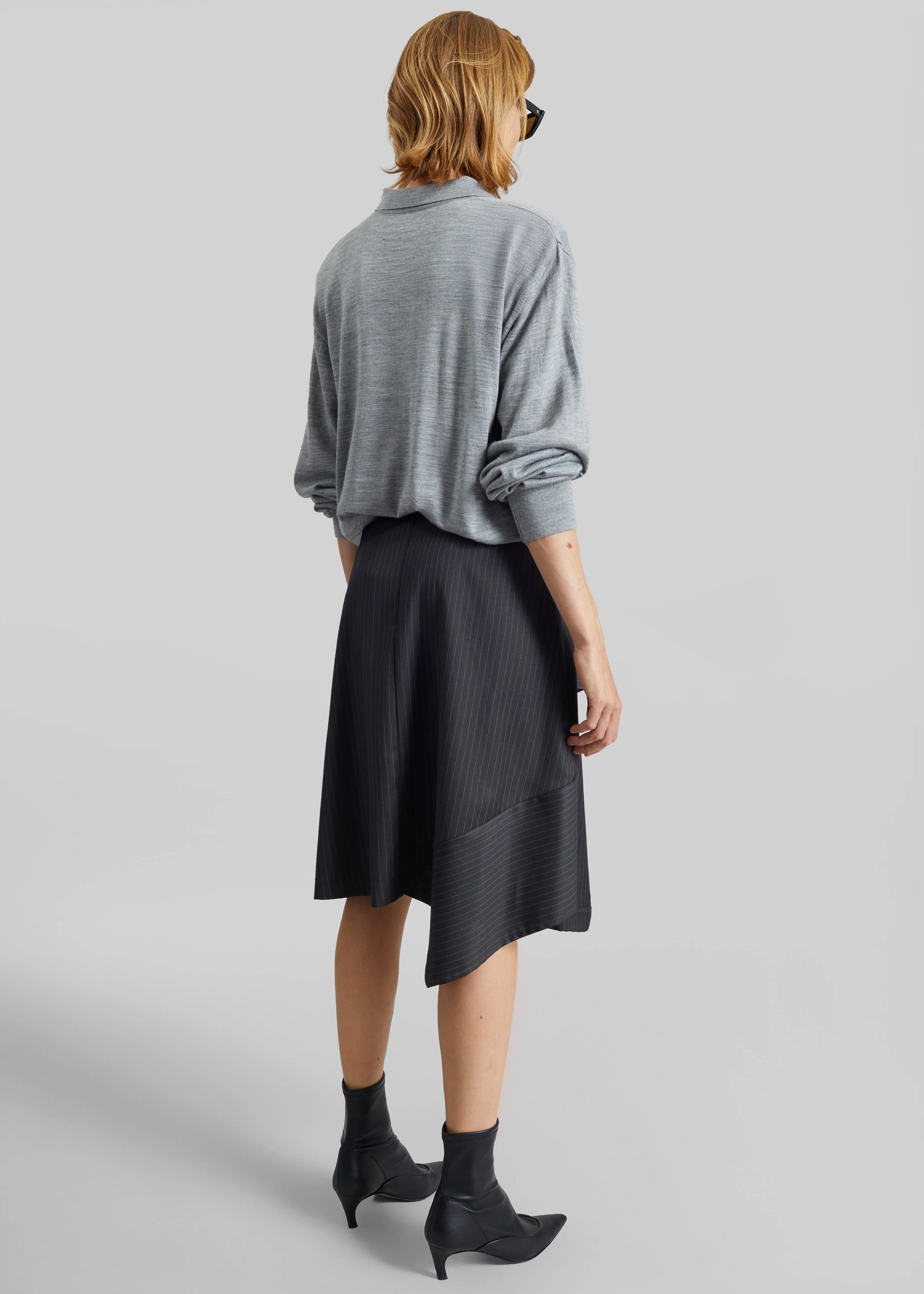 Iena Asymmetric Skirt - Charcoal Pinstripe - Image 7