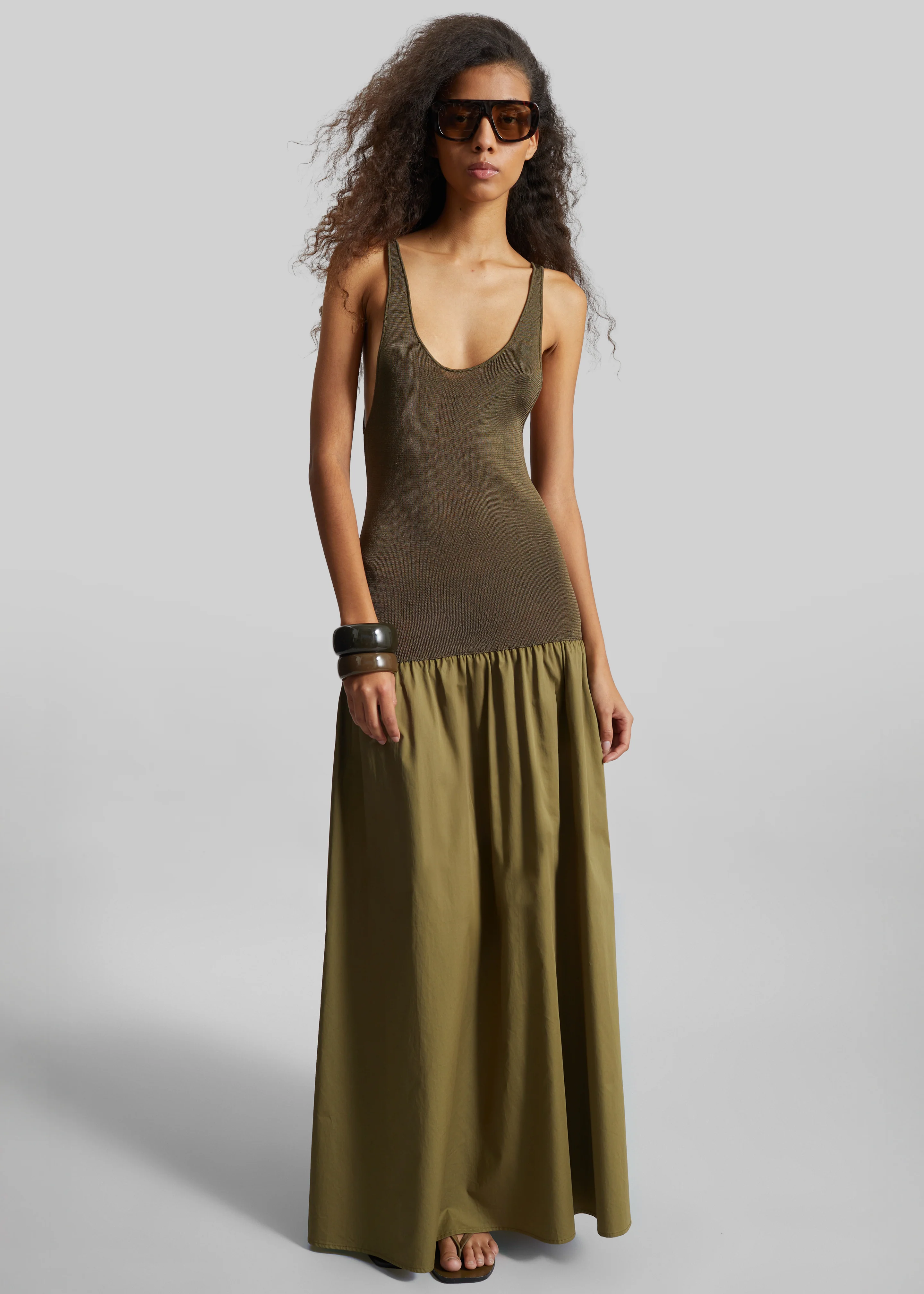 Iliya Drop Waist Maxi Dress - Olive - Image 4