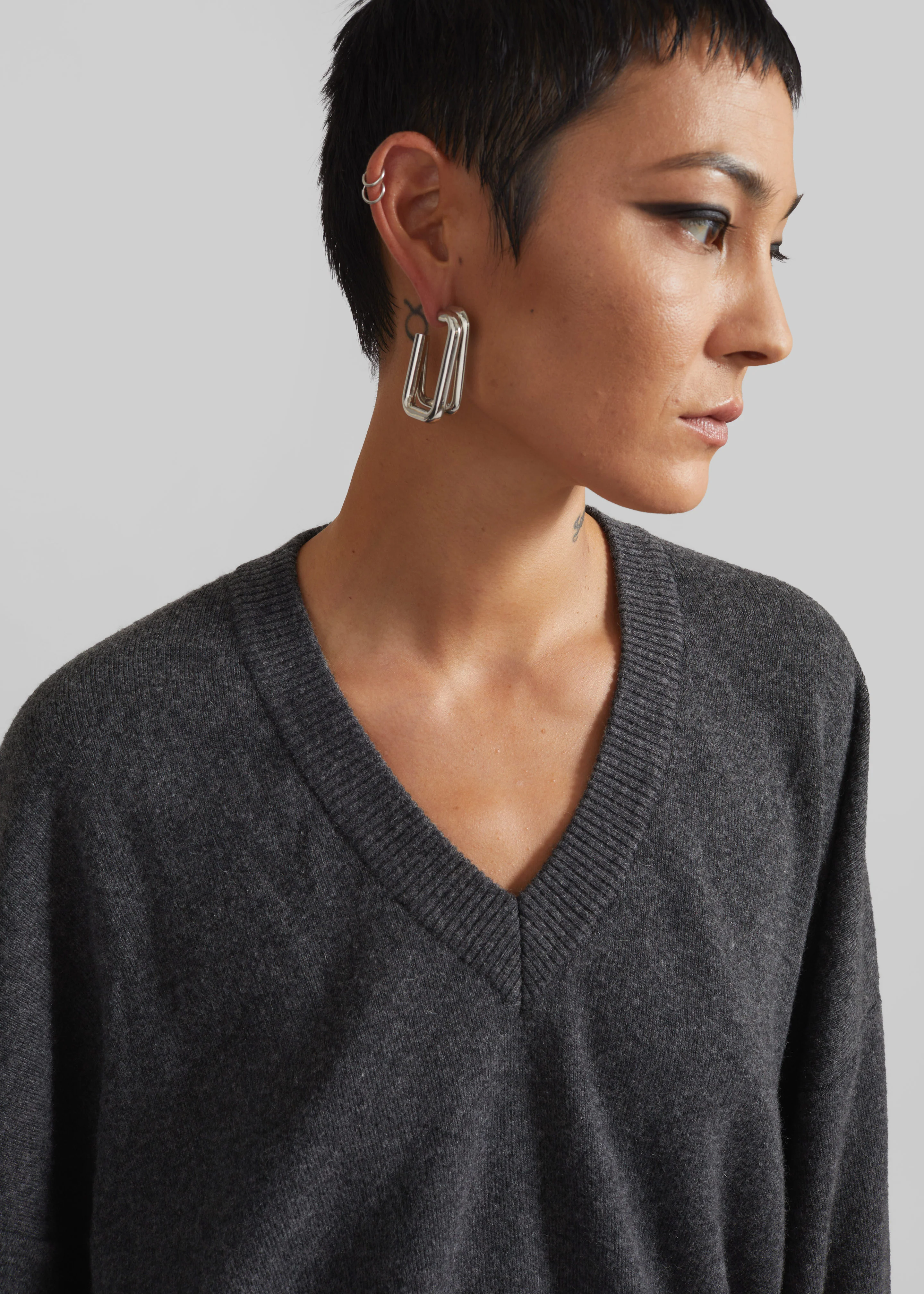 Ilston V-Neck Sweater - Grey - Image 3