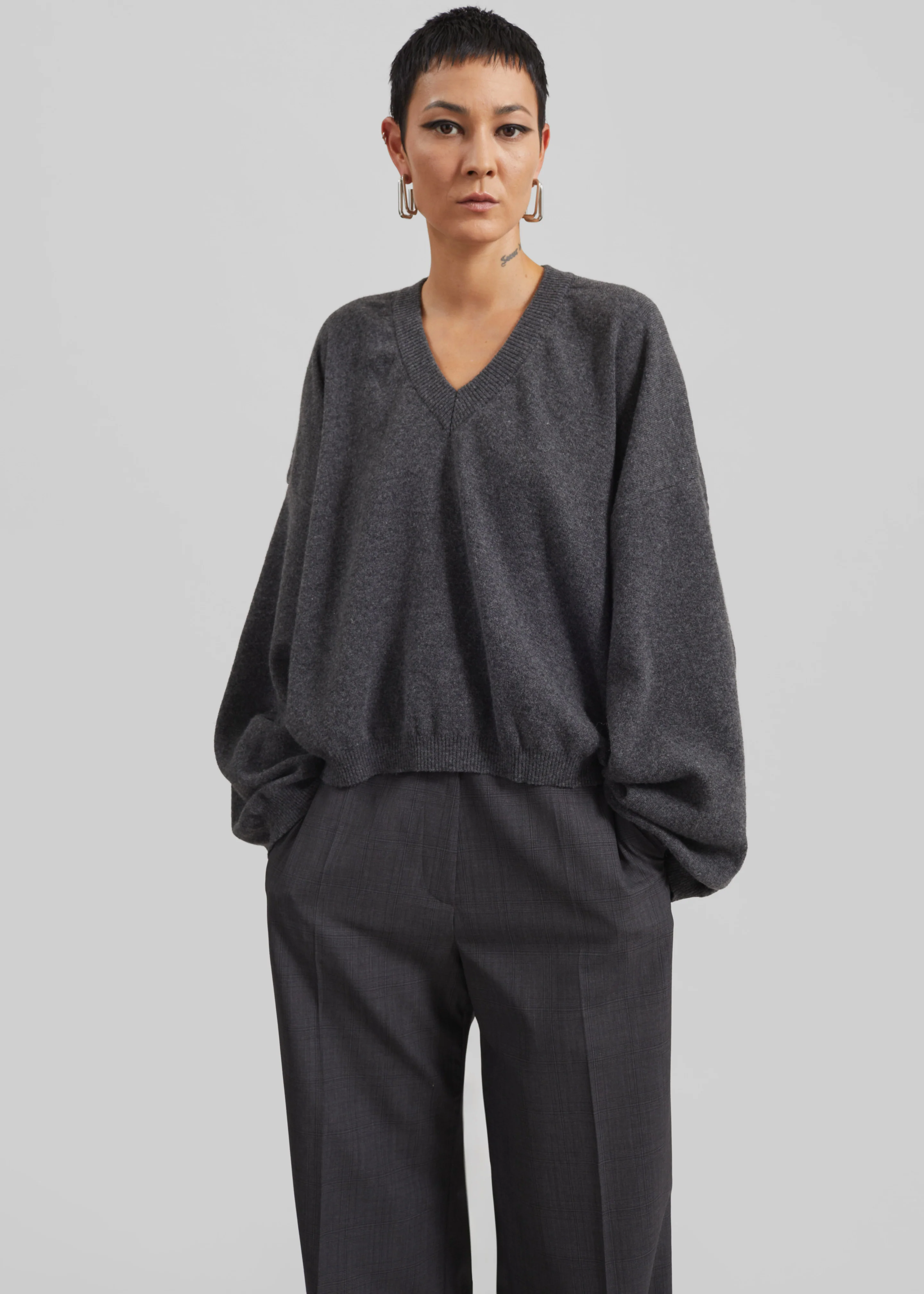 Ilston V-Neck Sweater - Grey - Image 8