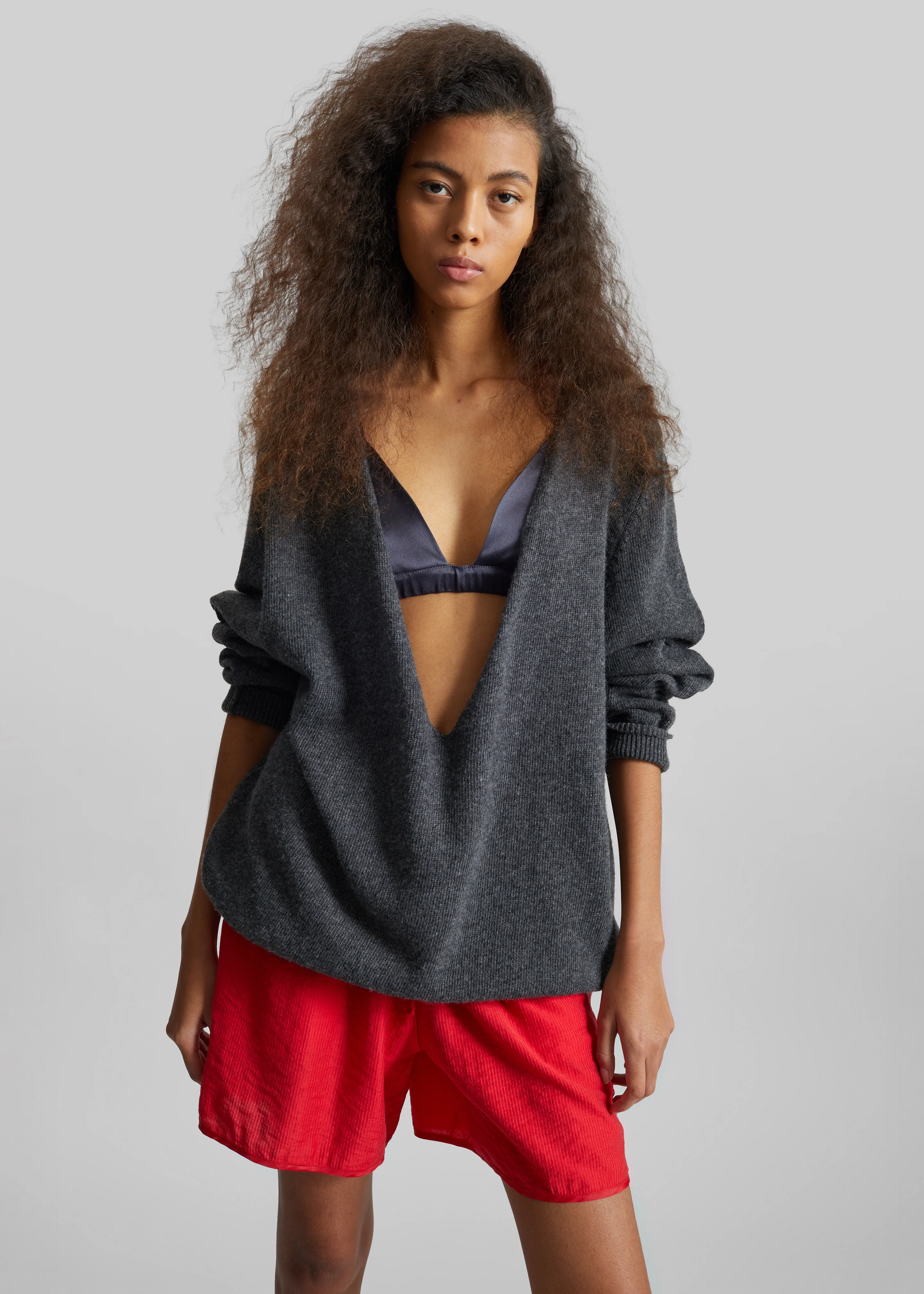 Issy Deep V-Neck Pullover - Dark Grey - Image 6