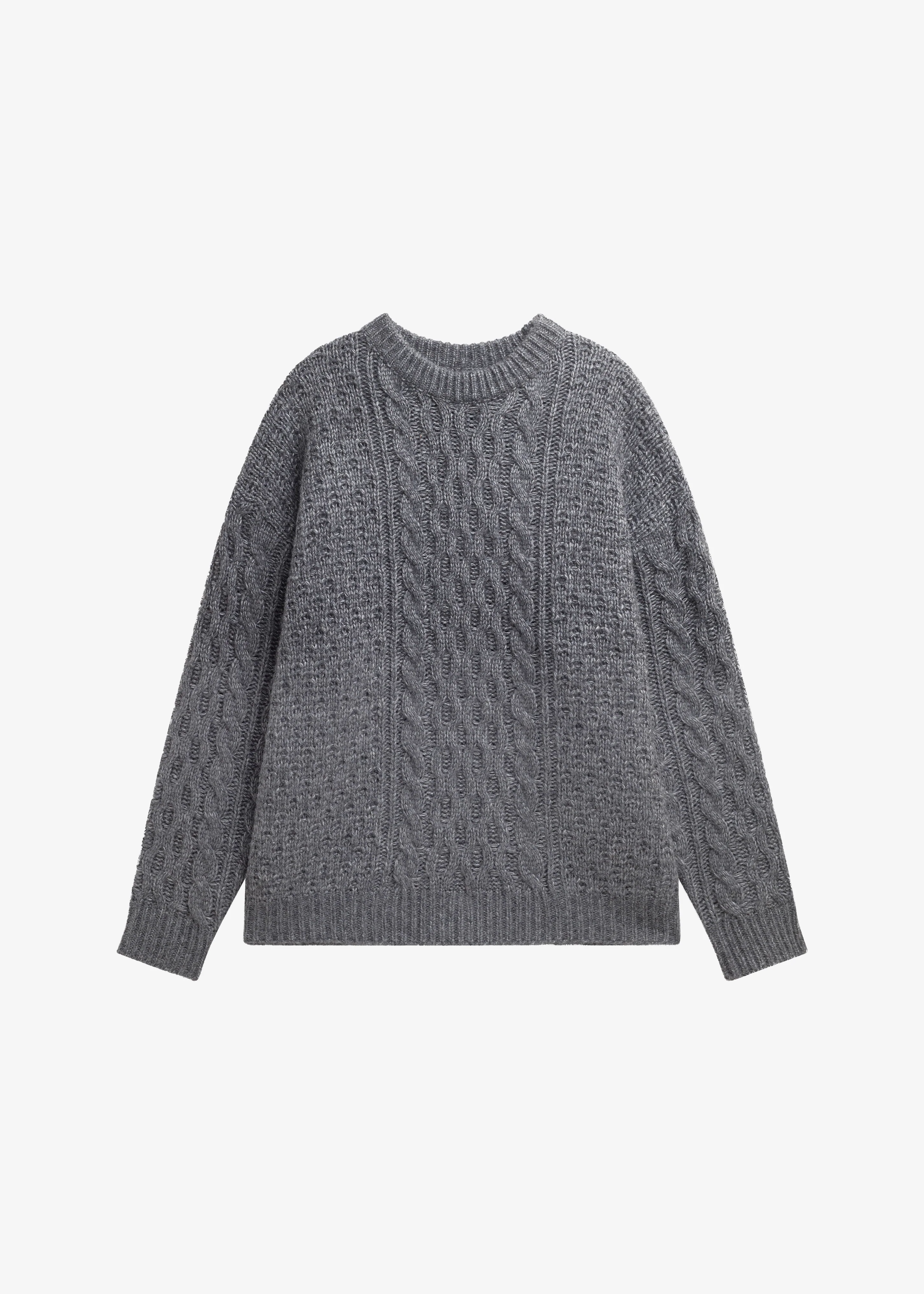 Janesen Oversized Cable Knit Sweater - Grey Melange - Image 8