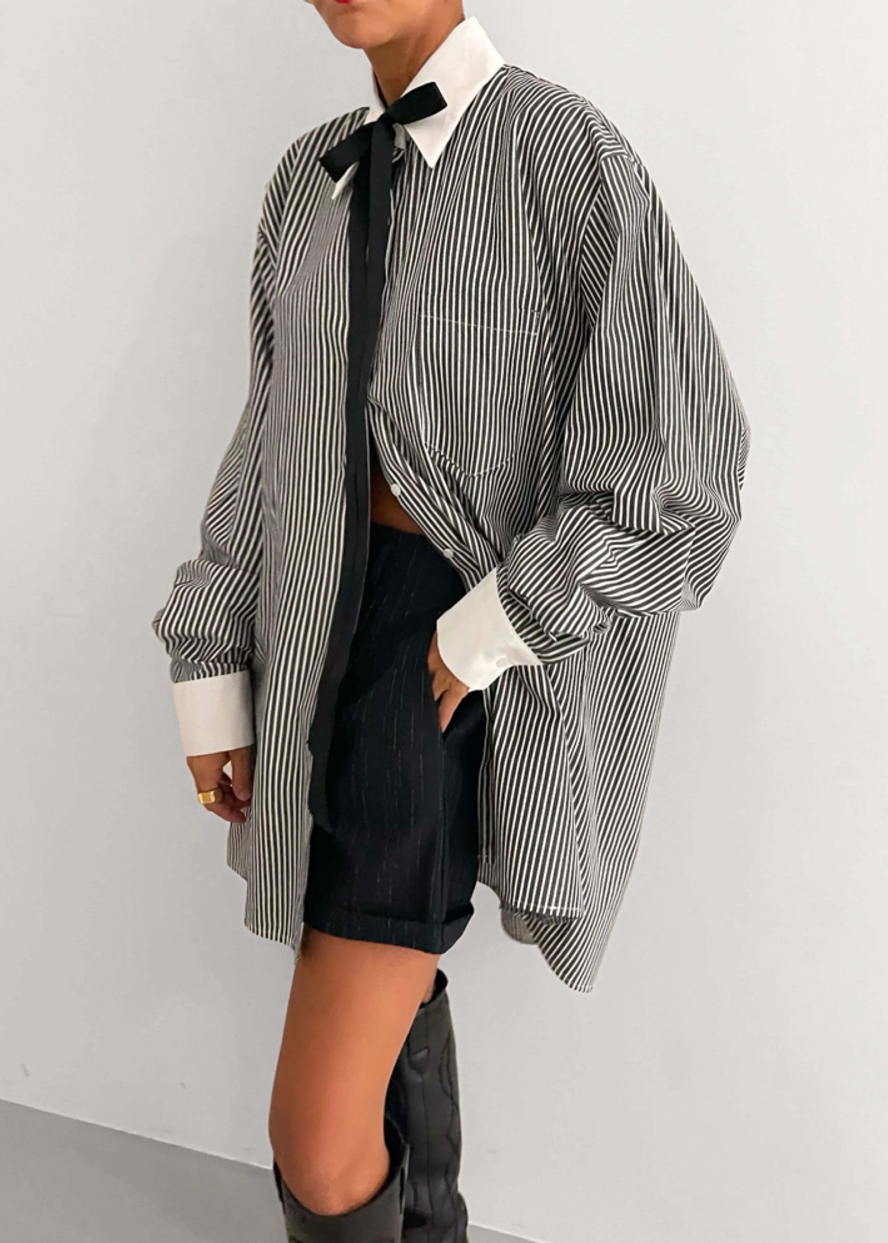 Jany Tie-Neck Shirt - Black Stripe - Image 10
