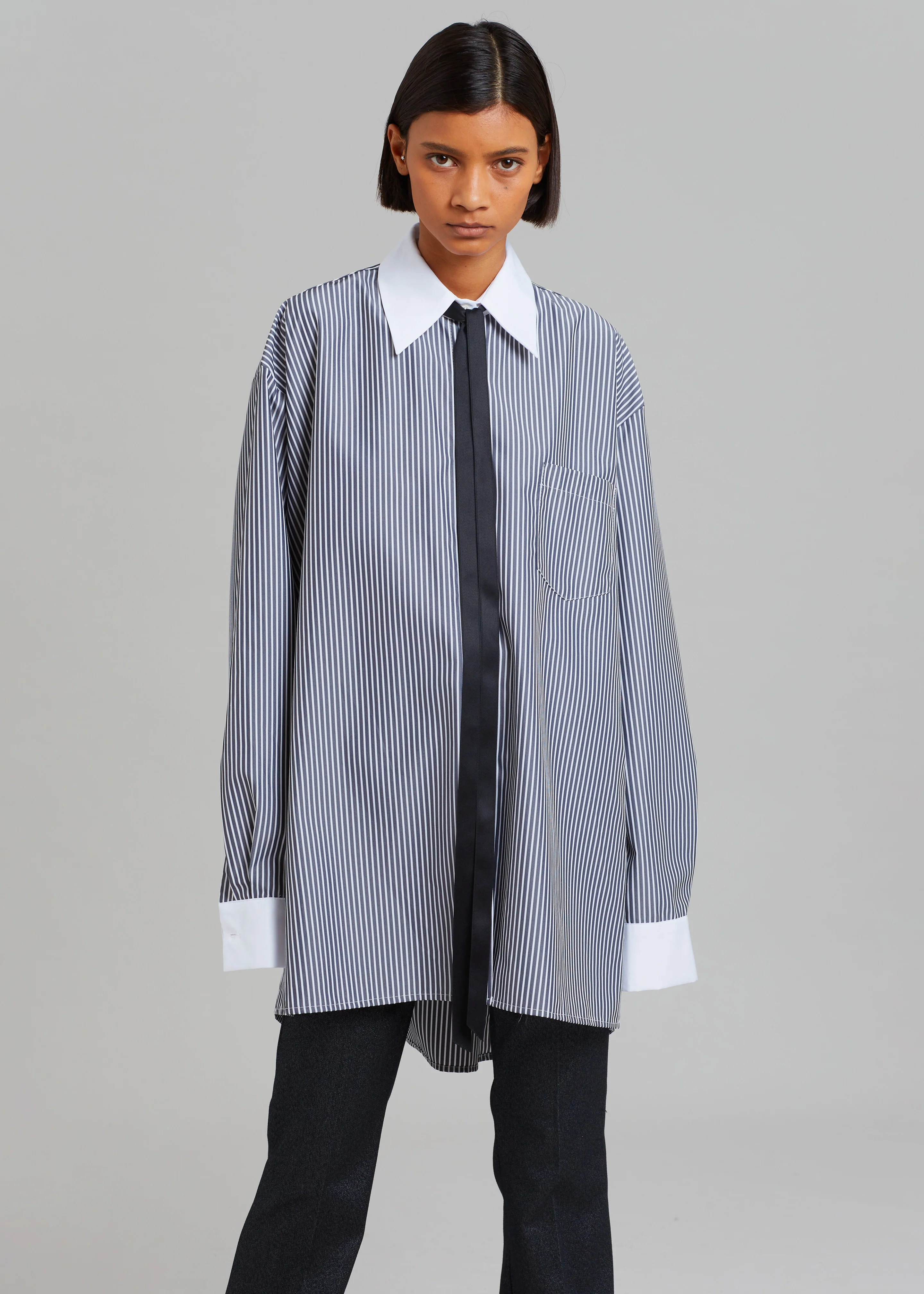 Jany Tie-Neck Shirt - Black Stripe - Image 7