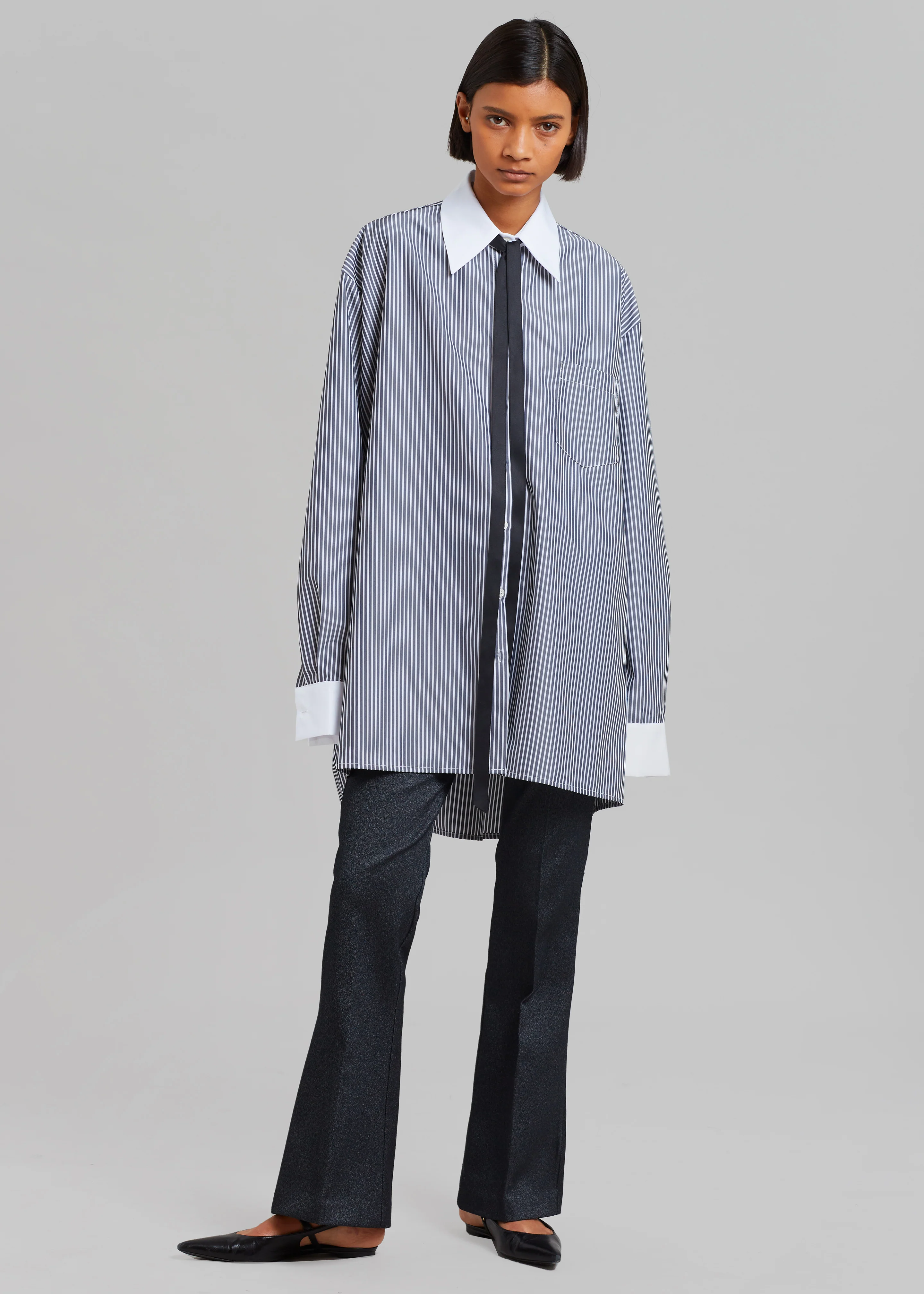 Jany Tie-Neck Shirt - Black Stripe - Image 8