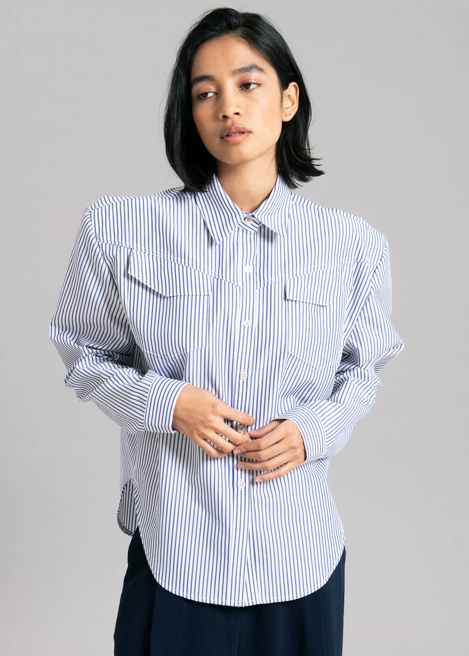 Jeanne Padded Shirt - Navy Stripe - Image 5
