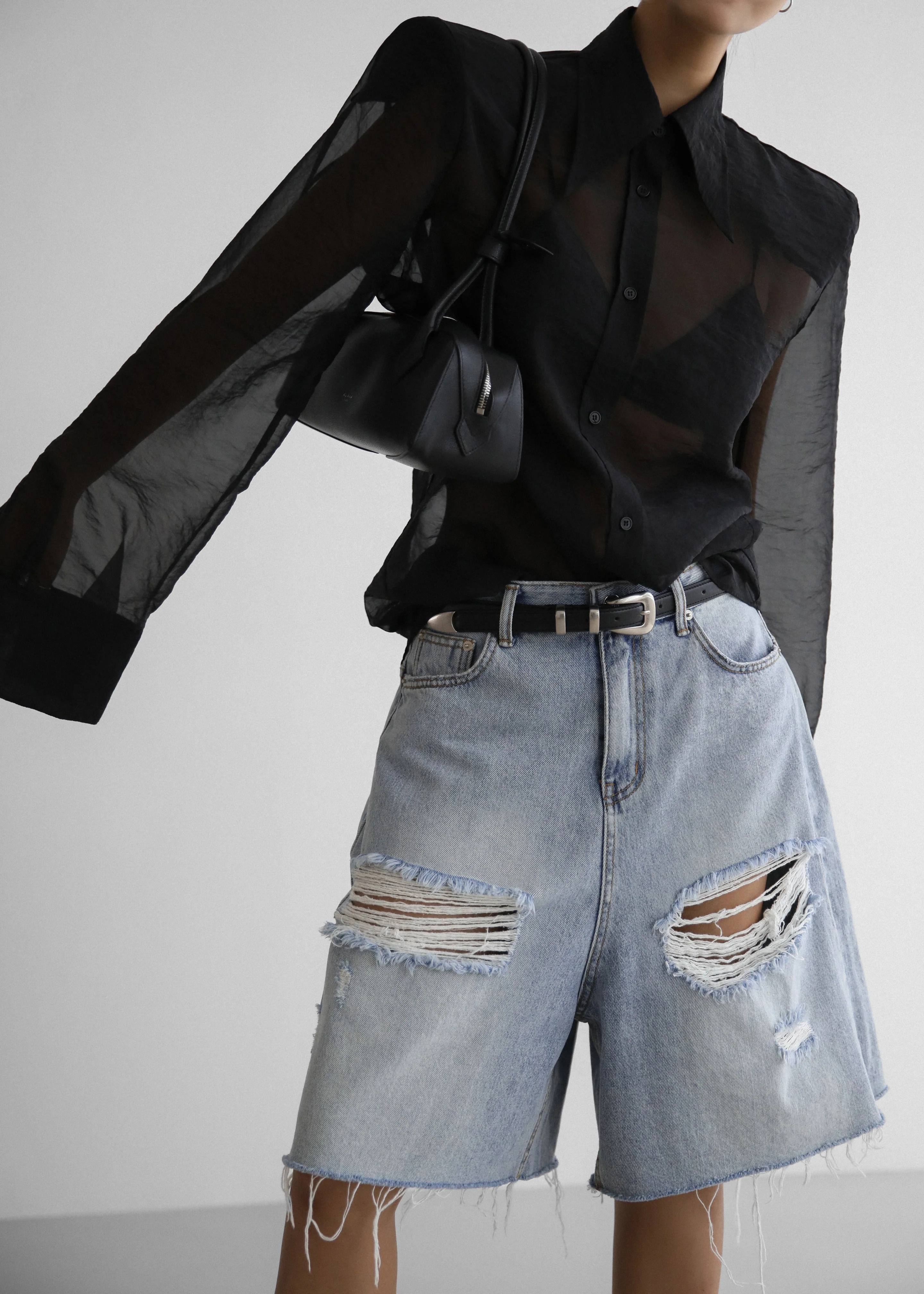 Jolene Semi Sheer Shirt - Black - Image 2