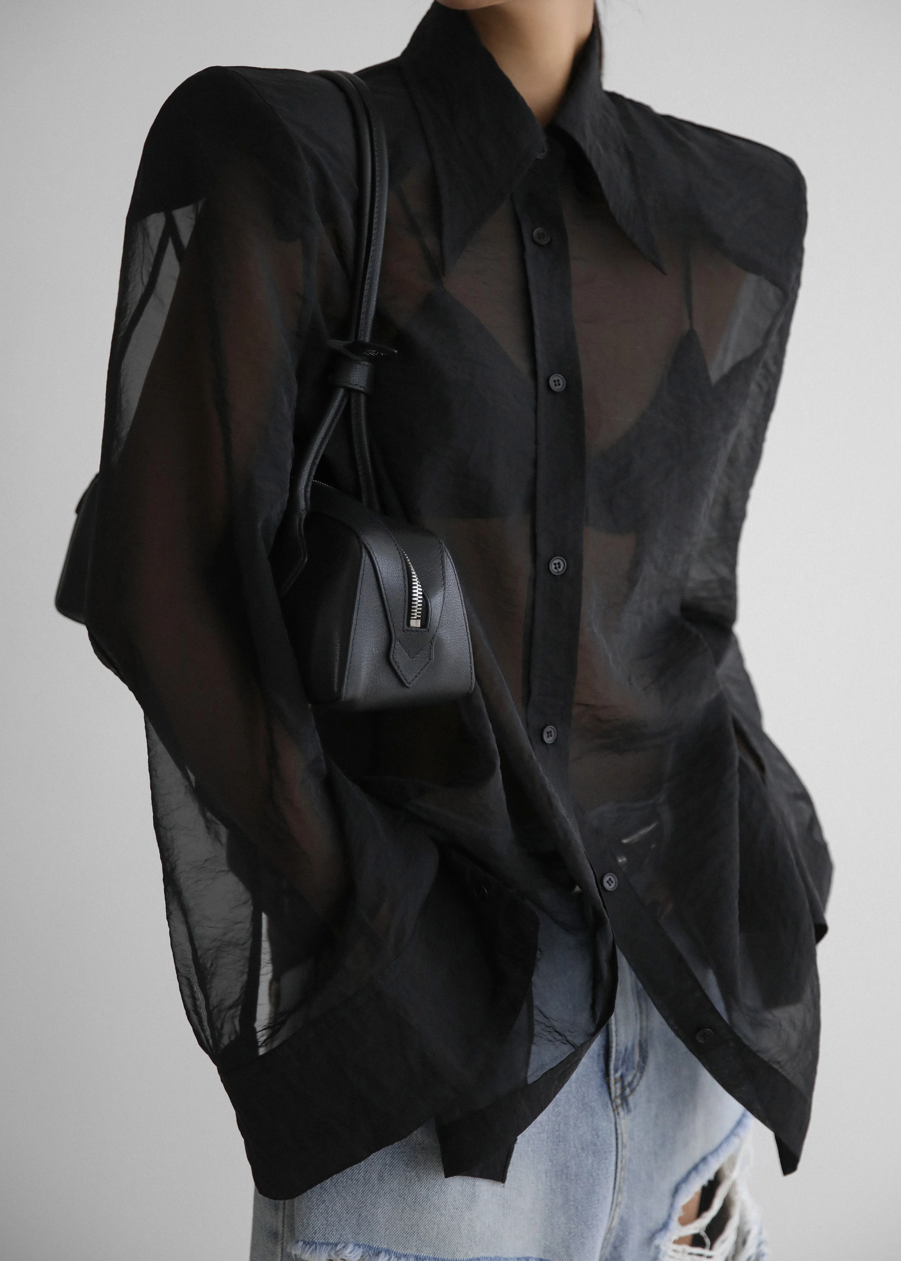 Jolene Semi Sheer Shirt - Black - Image 7