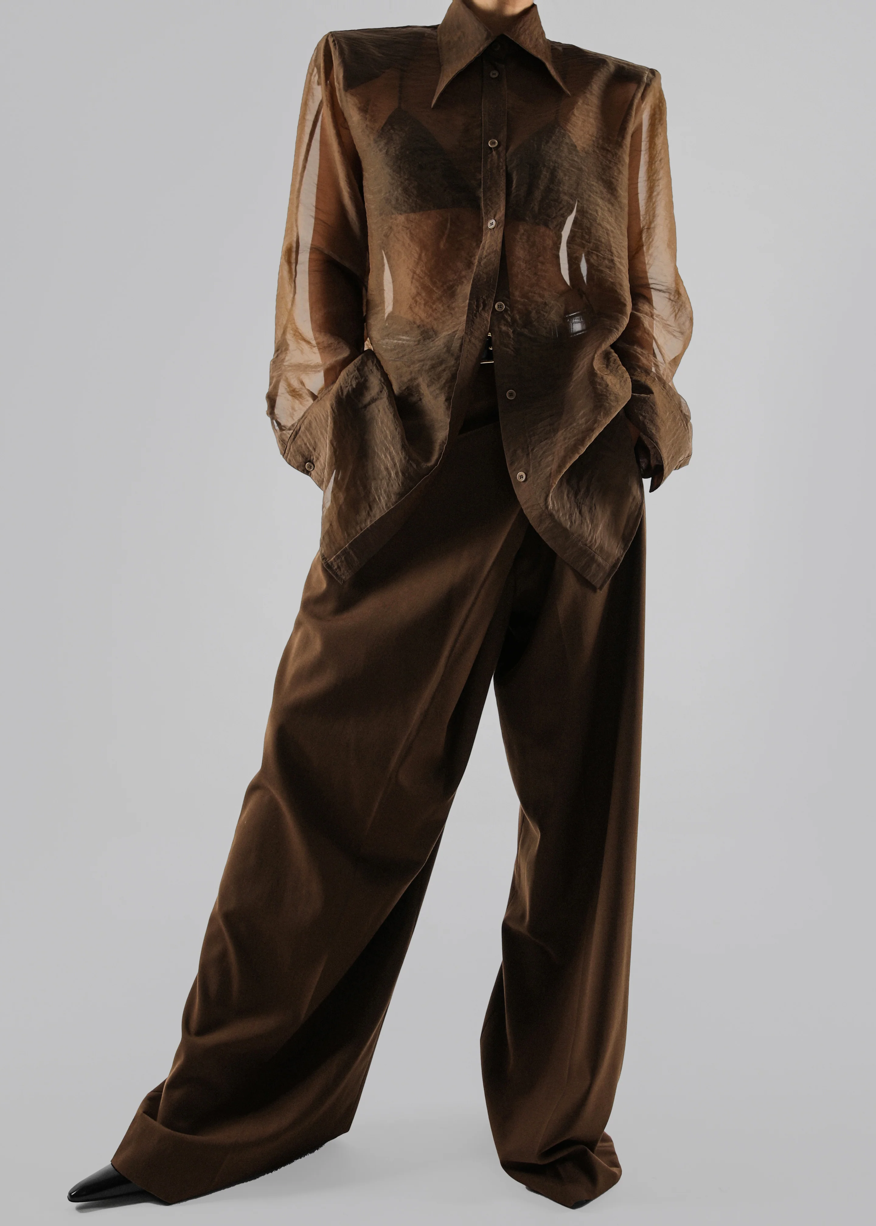 Jolene Semi Sheer Shirt - Brown - Image 3