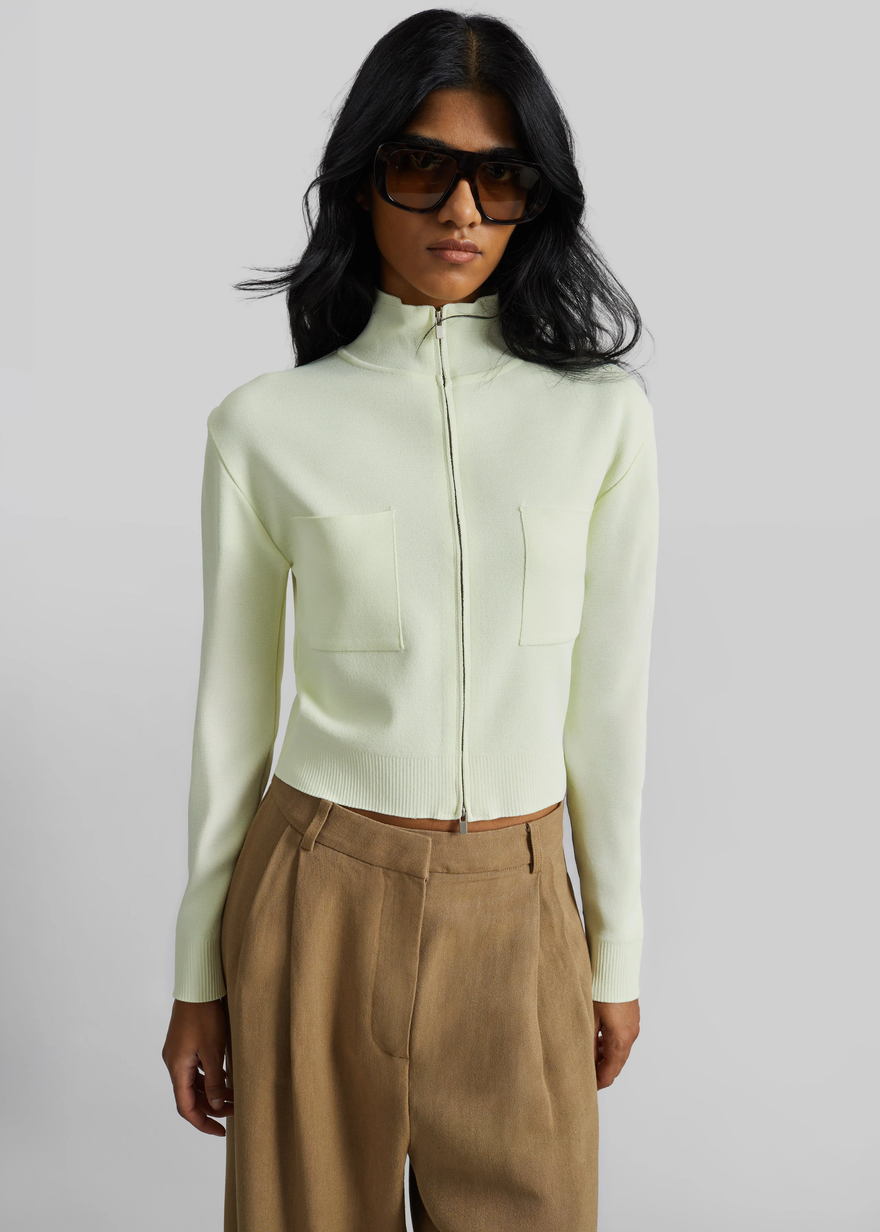 Juilly Knit Zip Cardigan - Pale Yellow - Image 2