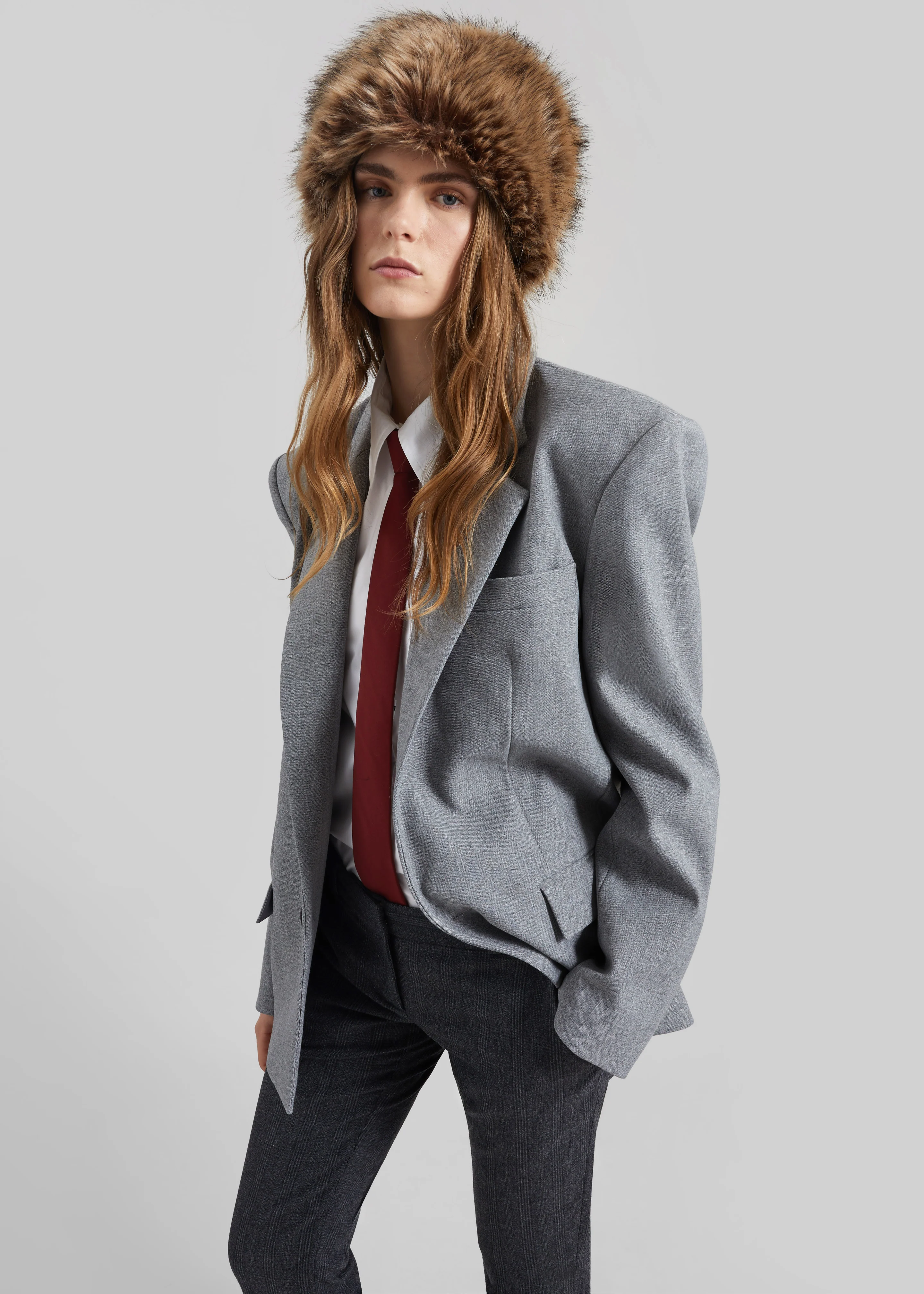 Jun Textured Blazer - Grey Melange - Image 3