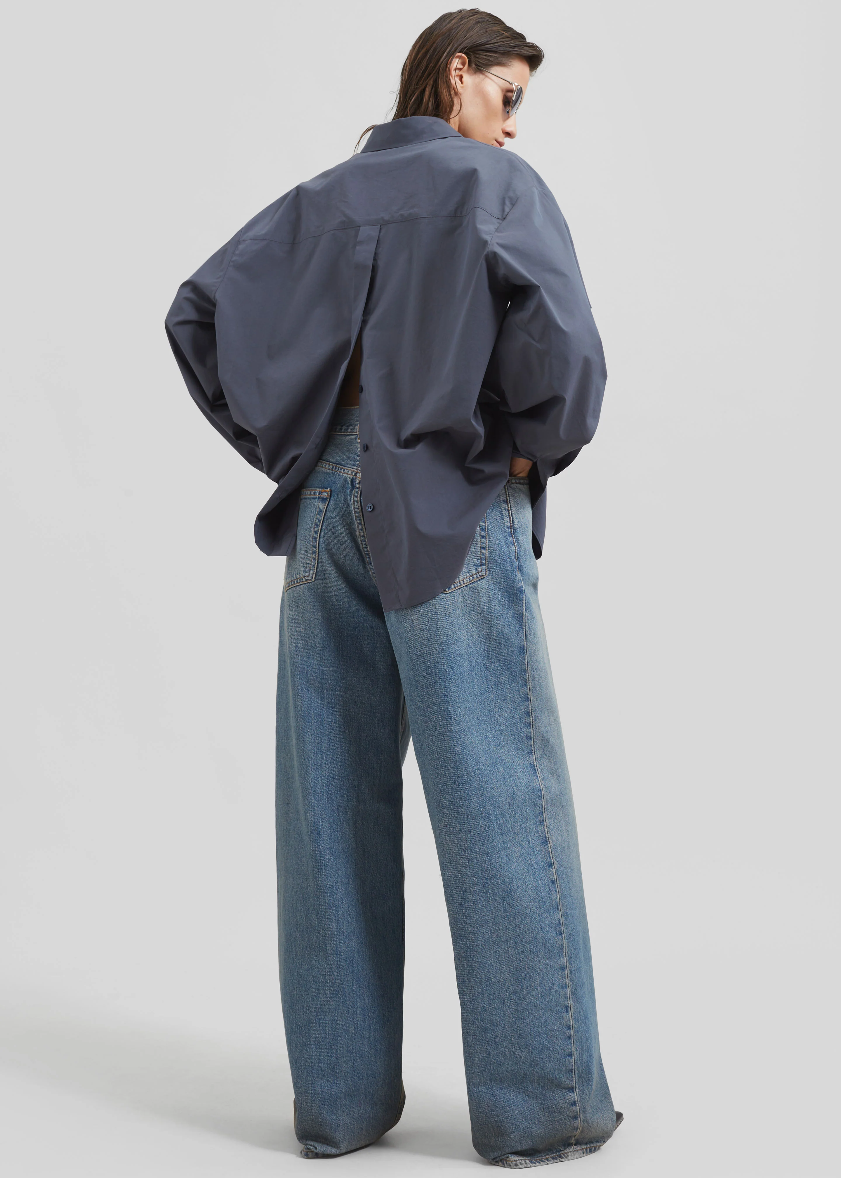 Kae Back Slit Button Up Shirt - Charcoal - Image 2