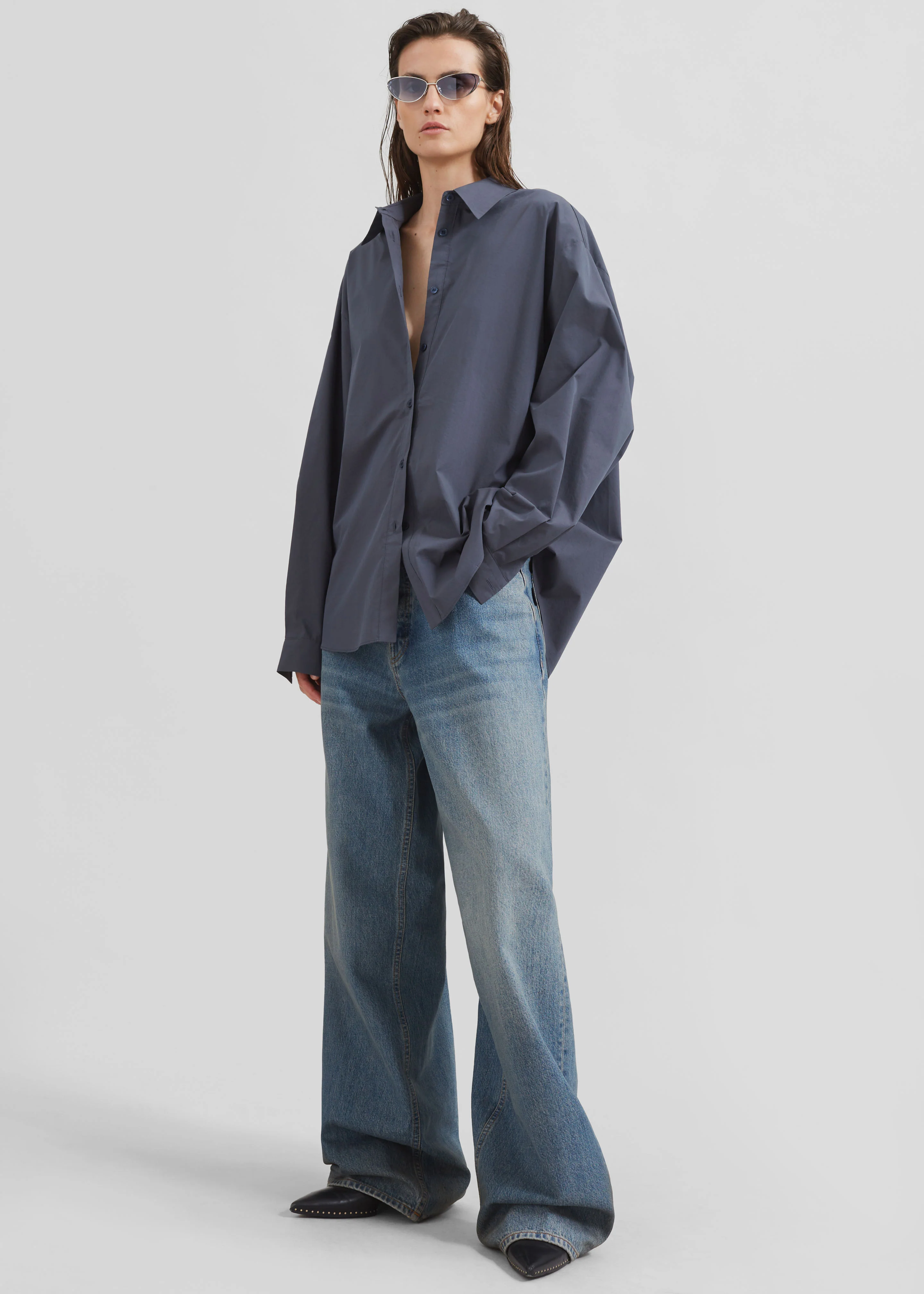Kae Back Slit Button Up Shirt - Charcoal - Image 3
