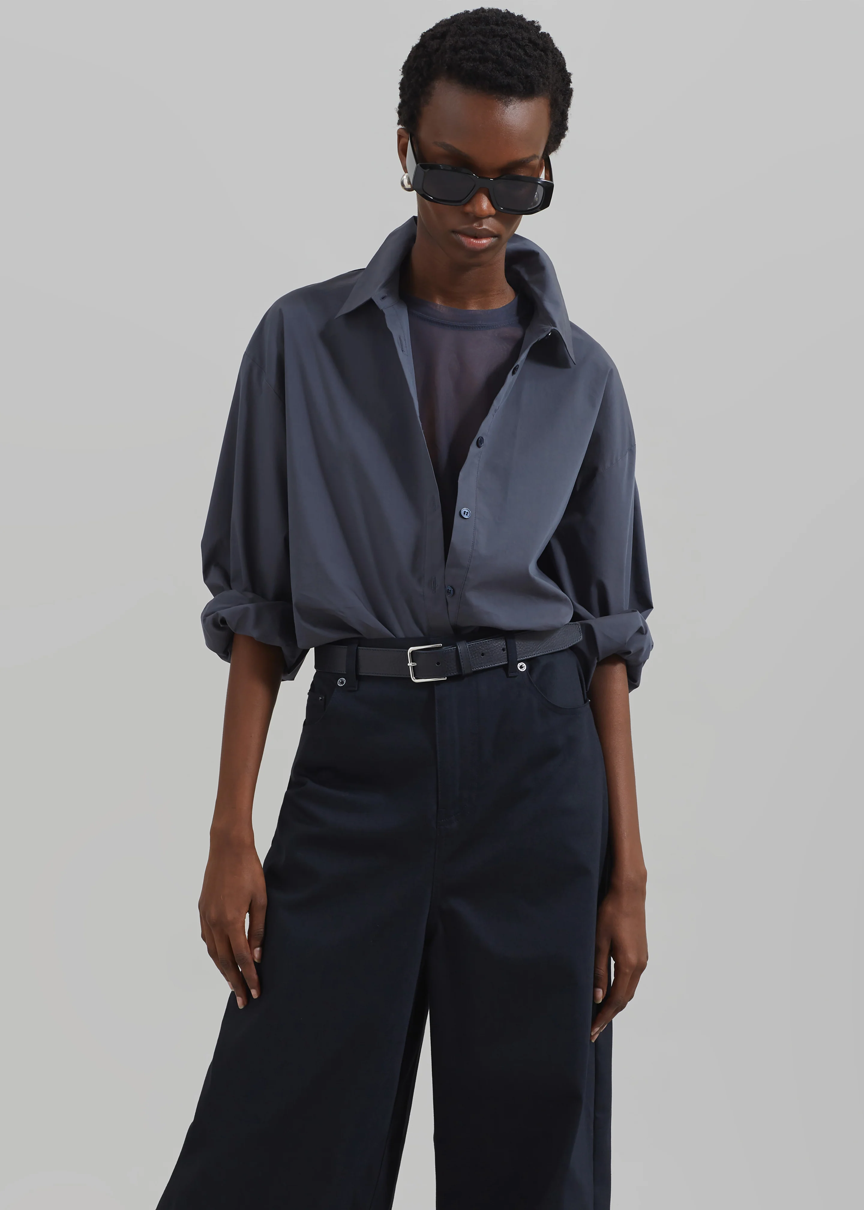Kae Back Slit Button Up Shirt - Charcoal - Image 4