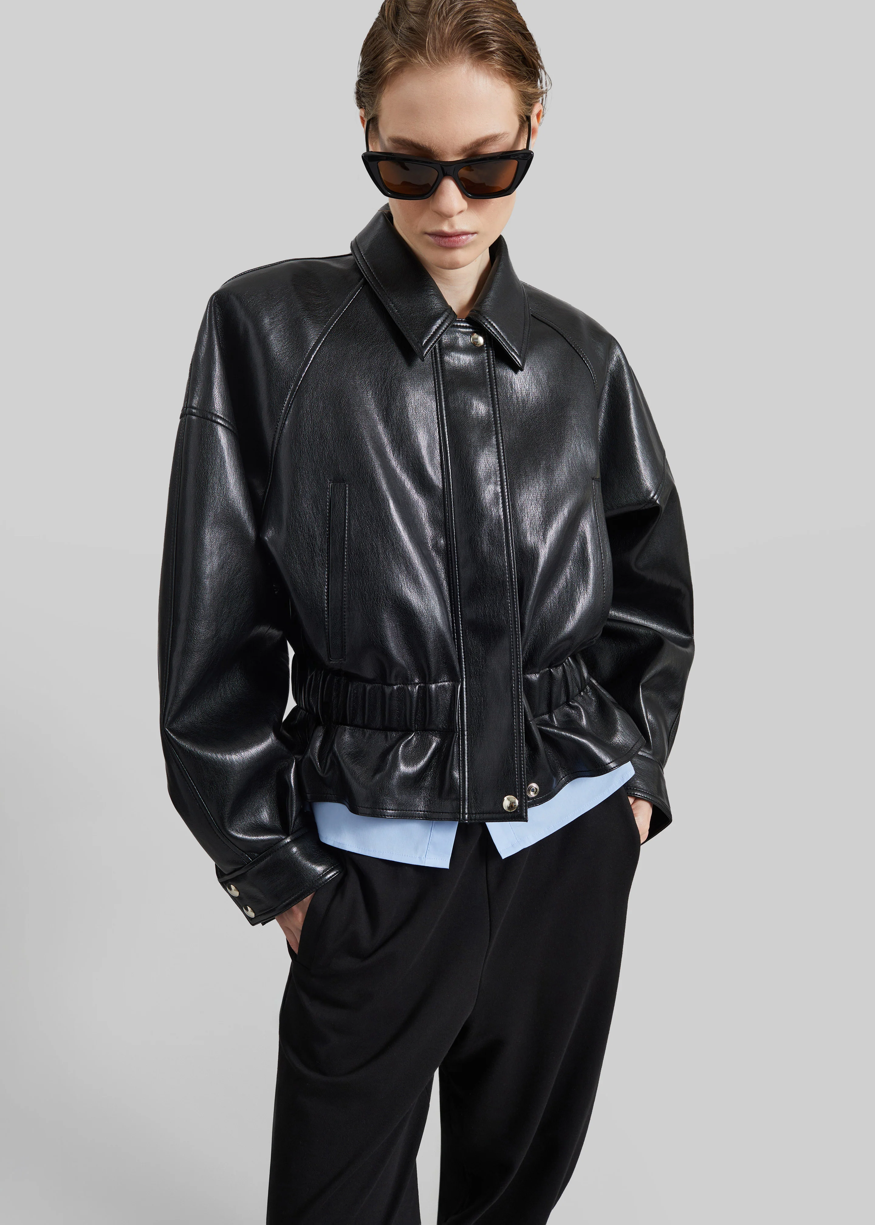 Kalsta Faux Leather Peplum Jacket - Black - Image 5