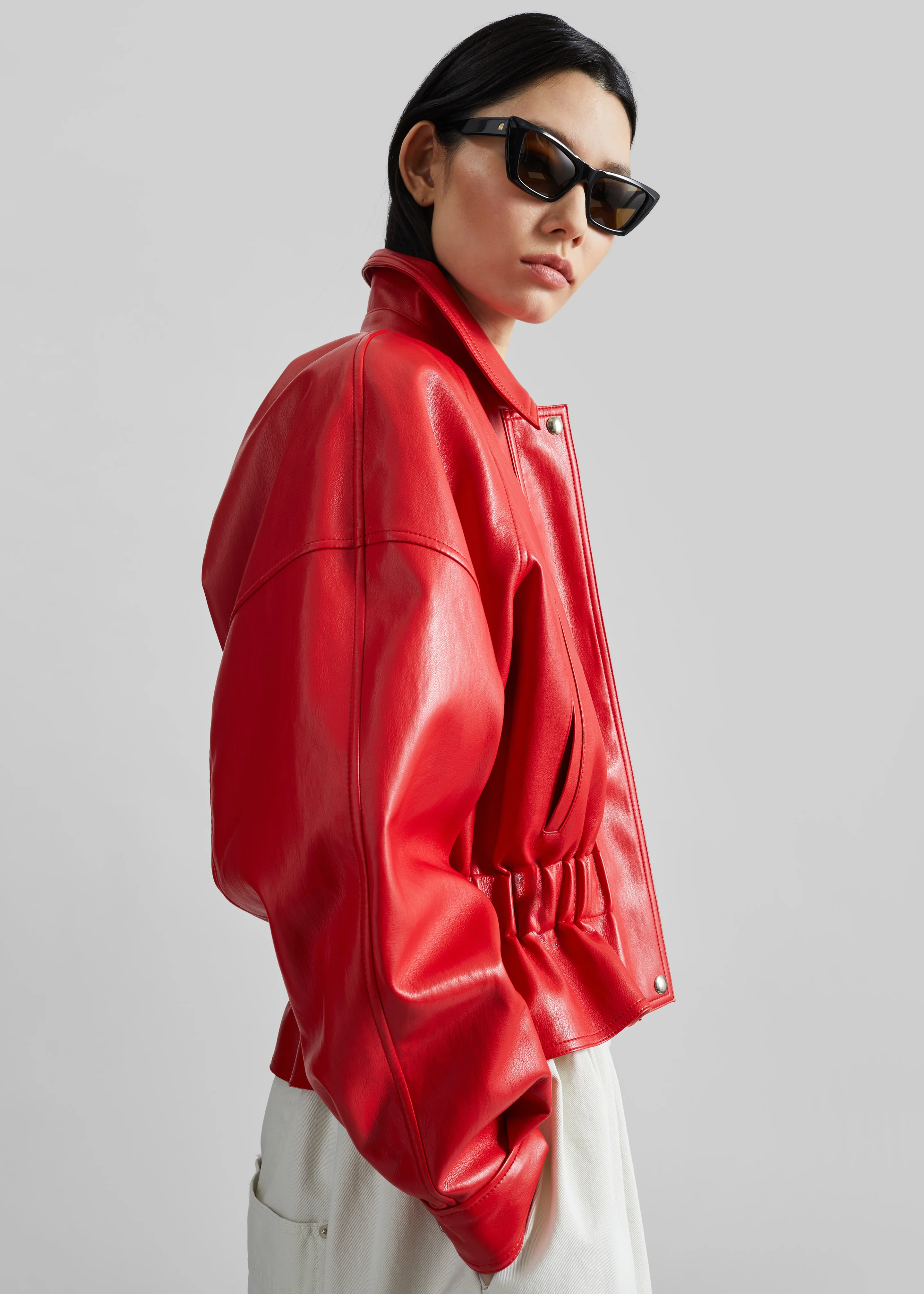 Kalsta Faux Leather Peplum Jacket - Red - Image 3