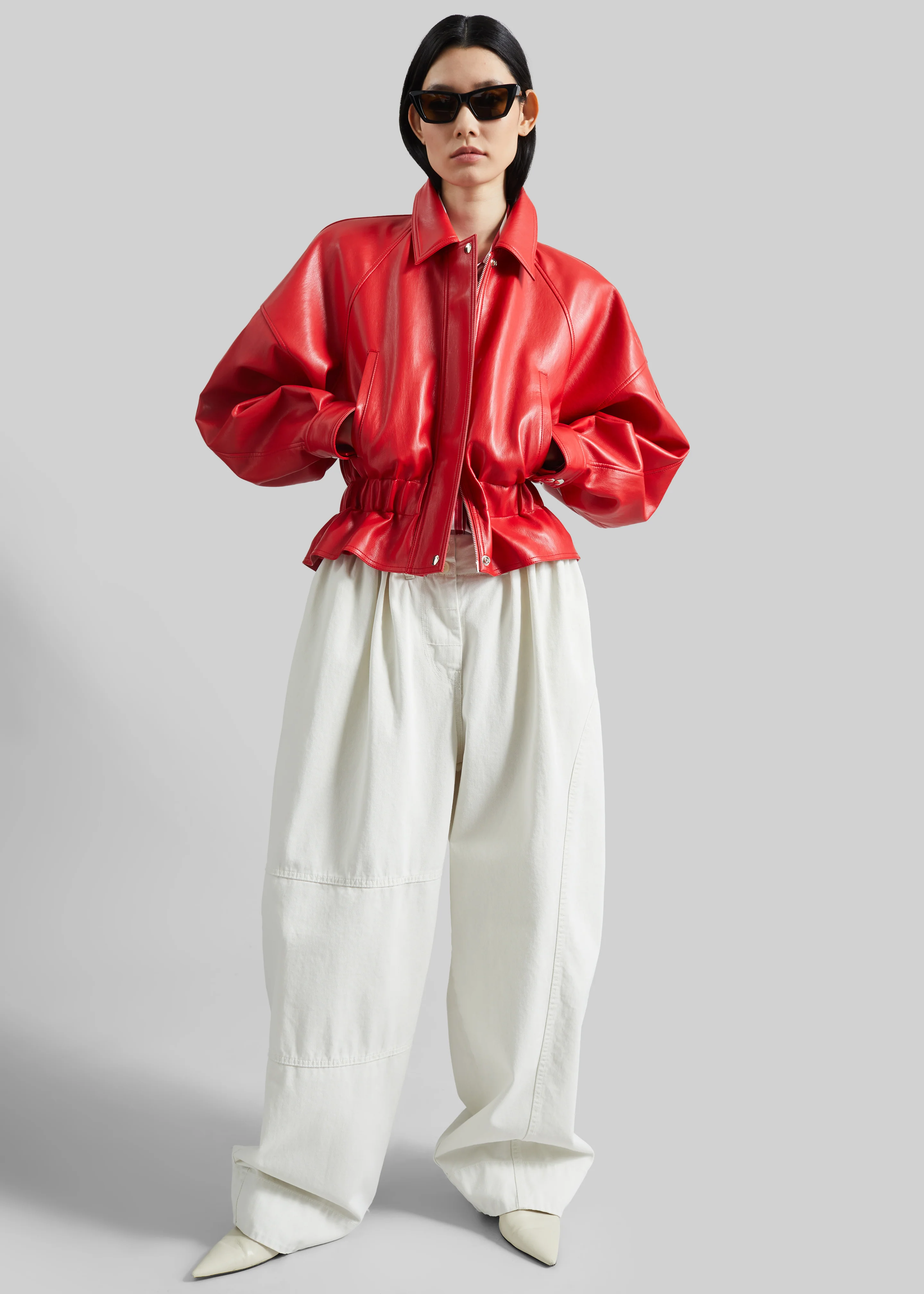 Kalsta Faux Leather Peplum Jacket - Red - Image 4