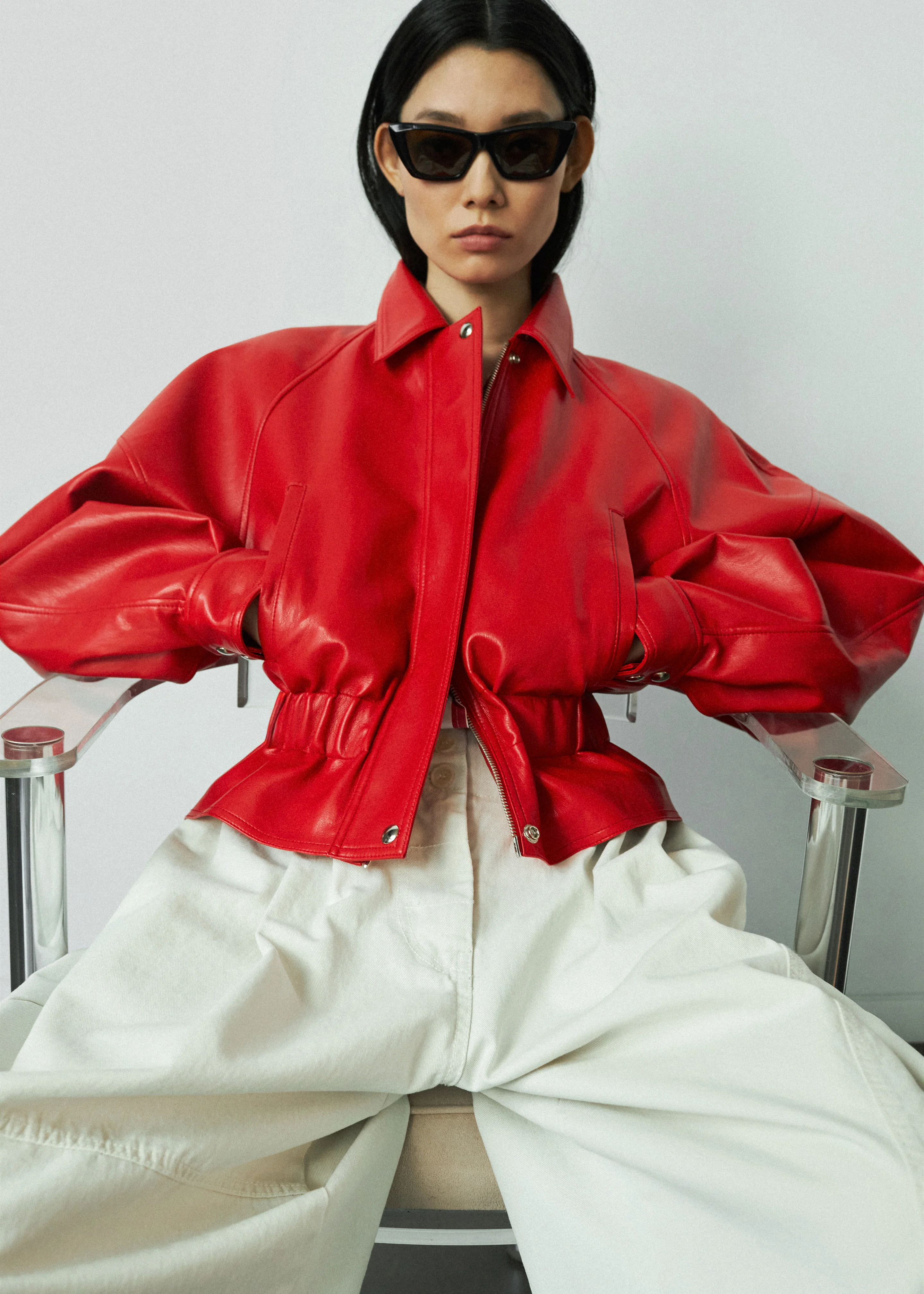 Kalsta Faux Leather Peplum Jacket - Red - Image 7