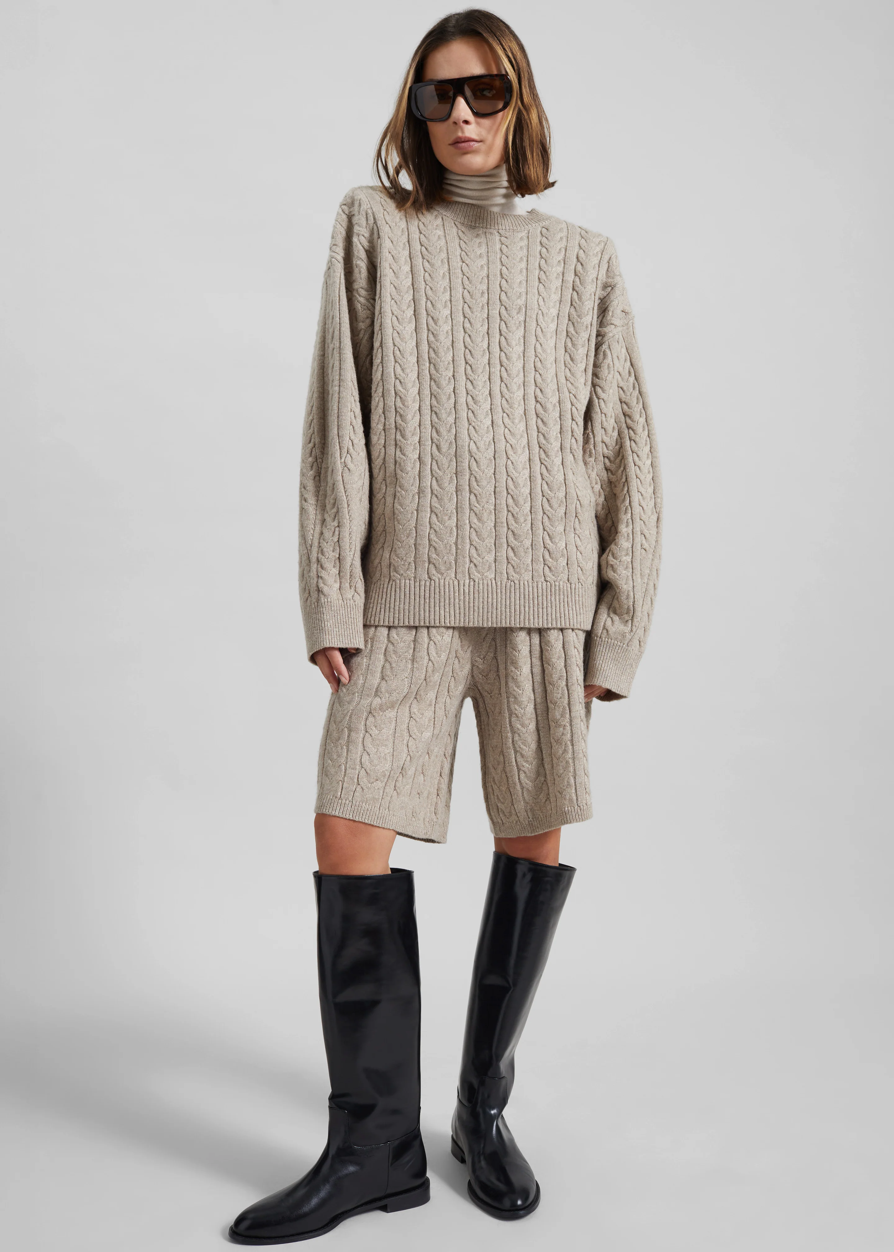 Karmoy Cable Knit Padded Sweater - Beige - Image 3