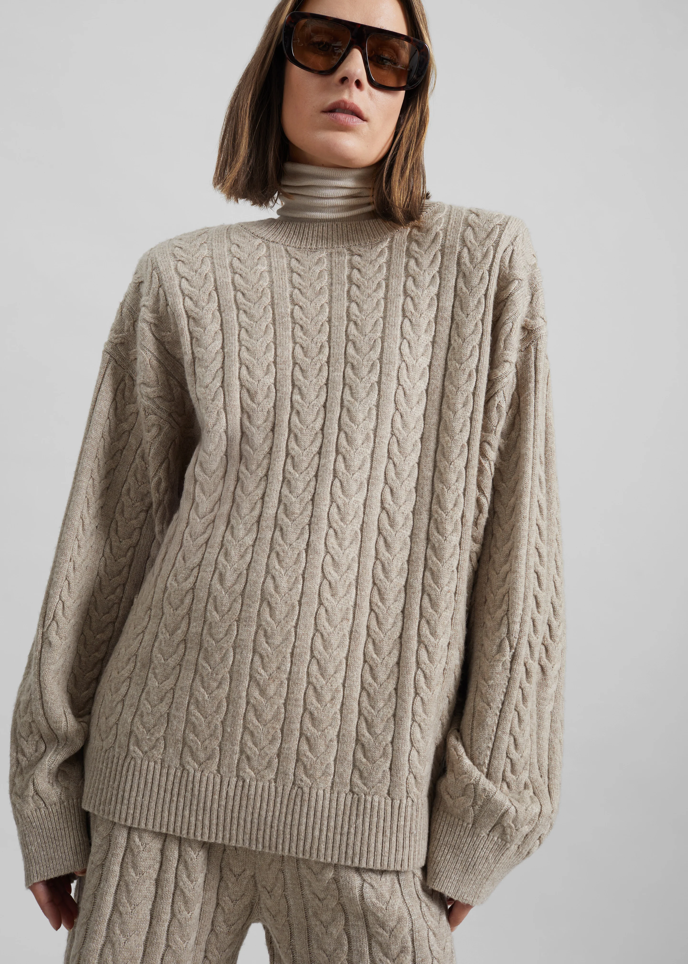Karmoy Cable Knit Padded Sweater - Beige - Image 4