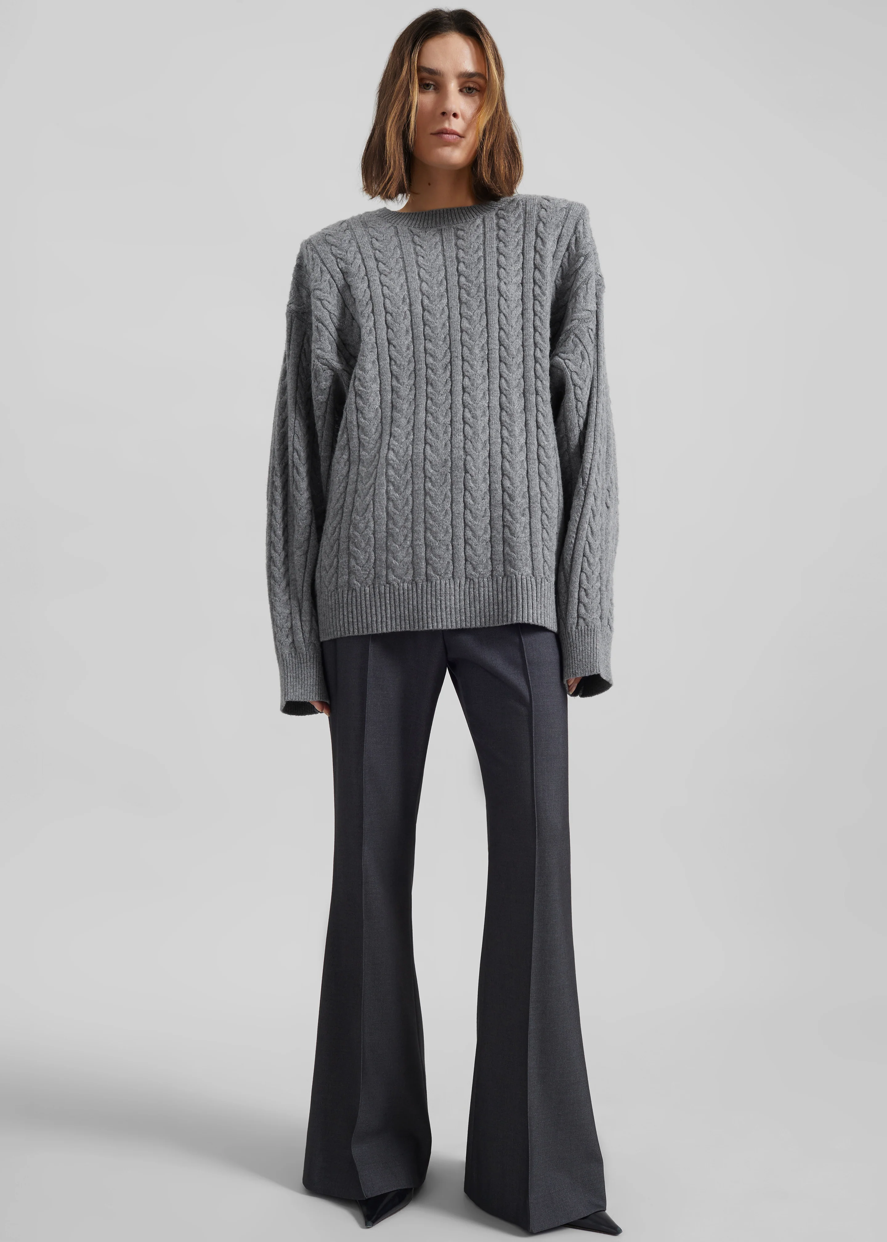 Karmoy Cable Knit Padded Sweater - Grey - Image 3