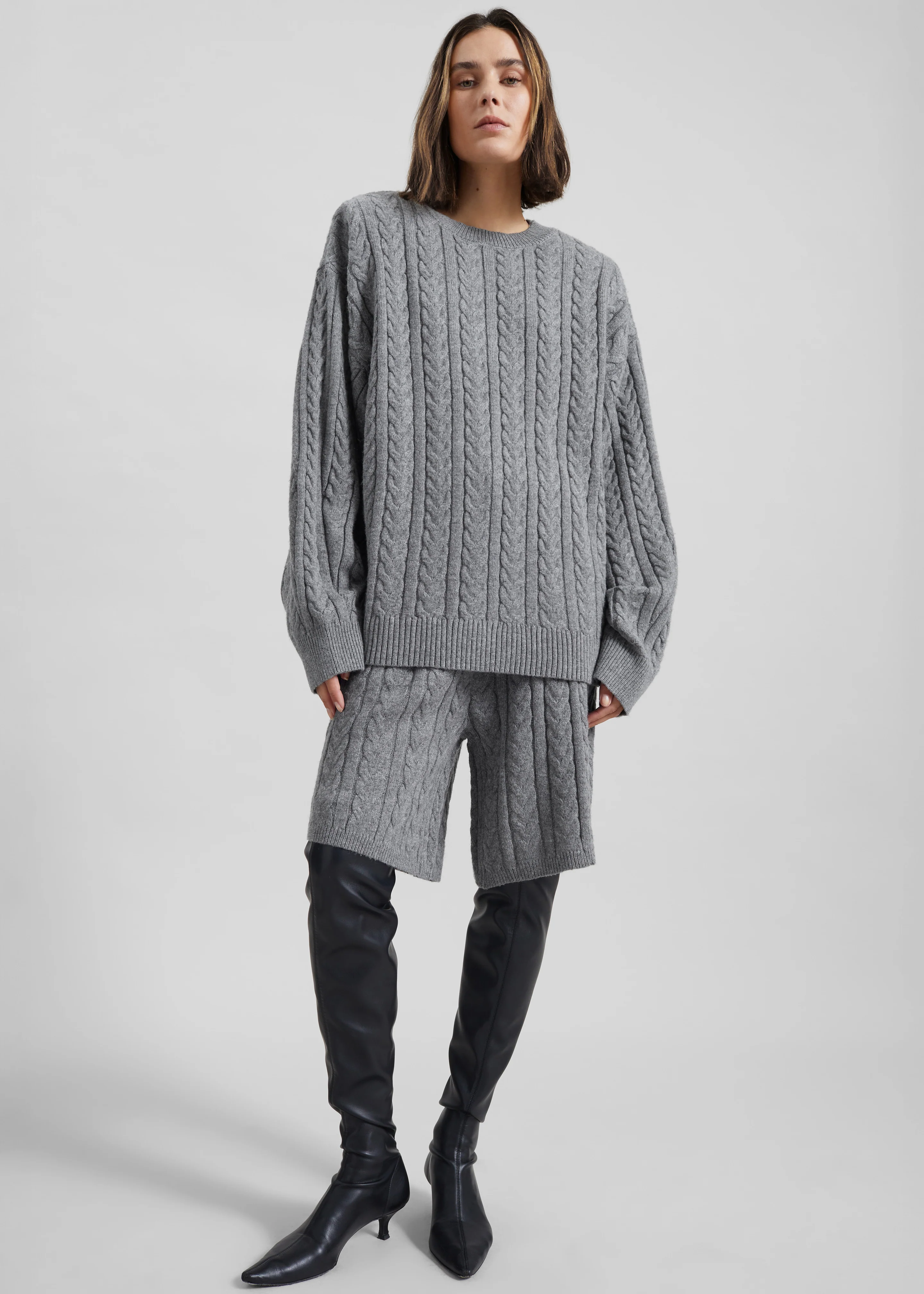 Karmoy Cable Knit Padded Sweater - Grey - Image 4