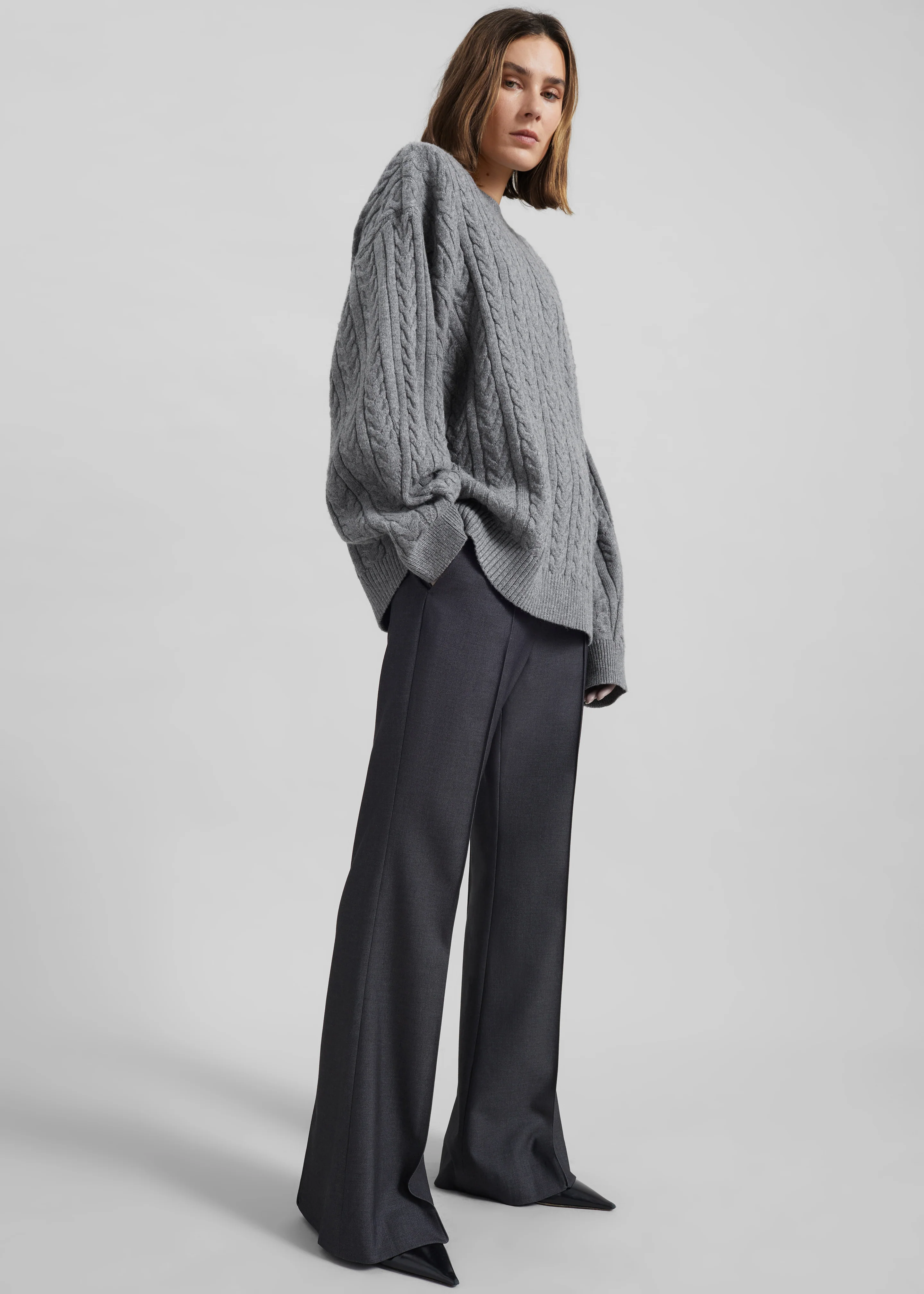 Karmoy Cable Knit Padded Sweater - Grey - Image 6