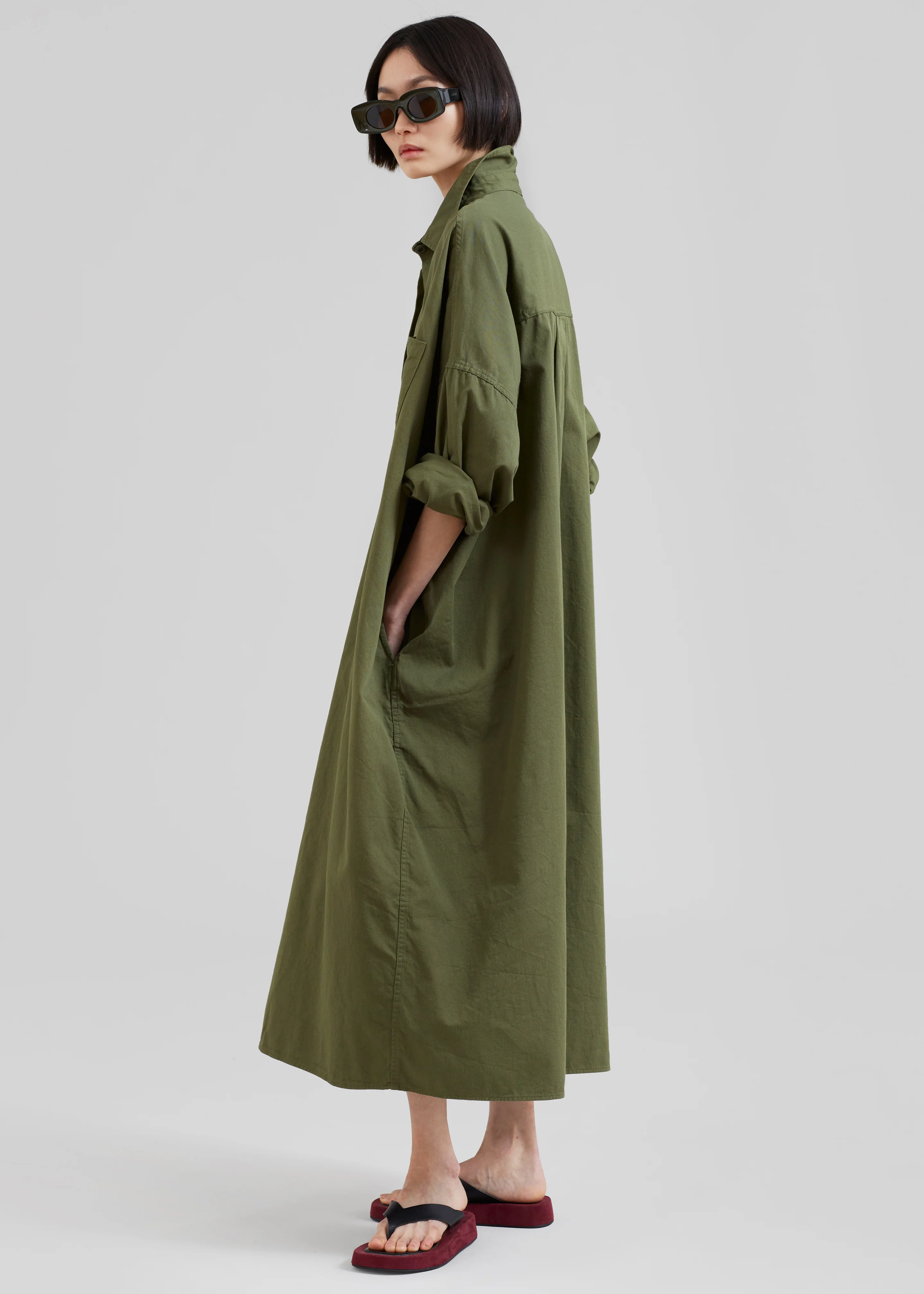 Kason Oversized Shirt Dress - Dark Olive - Image 2