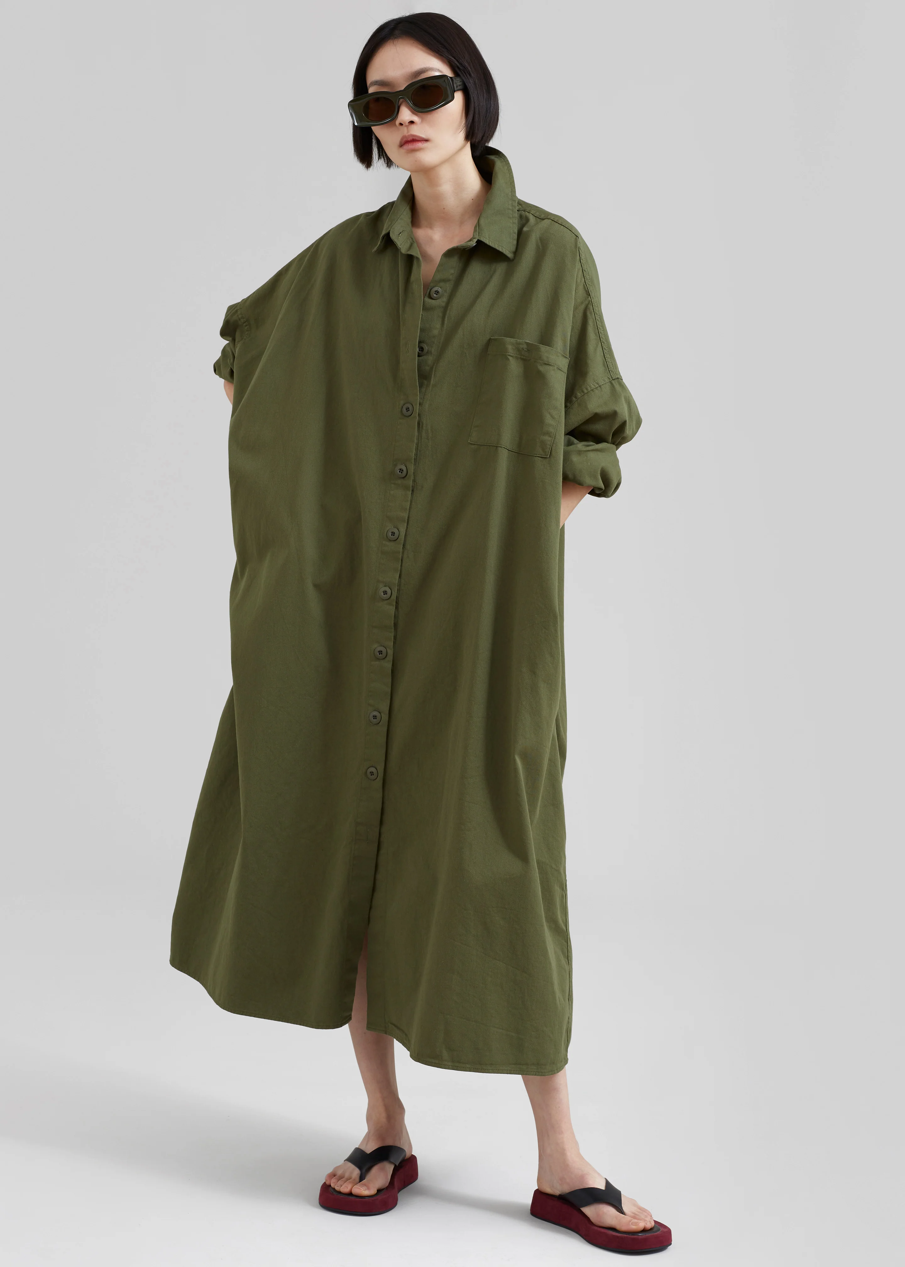 Kason Oversized Shirt Dress - Dark Olive - Image 4