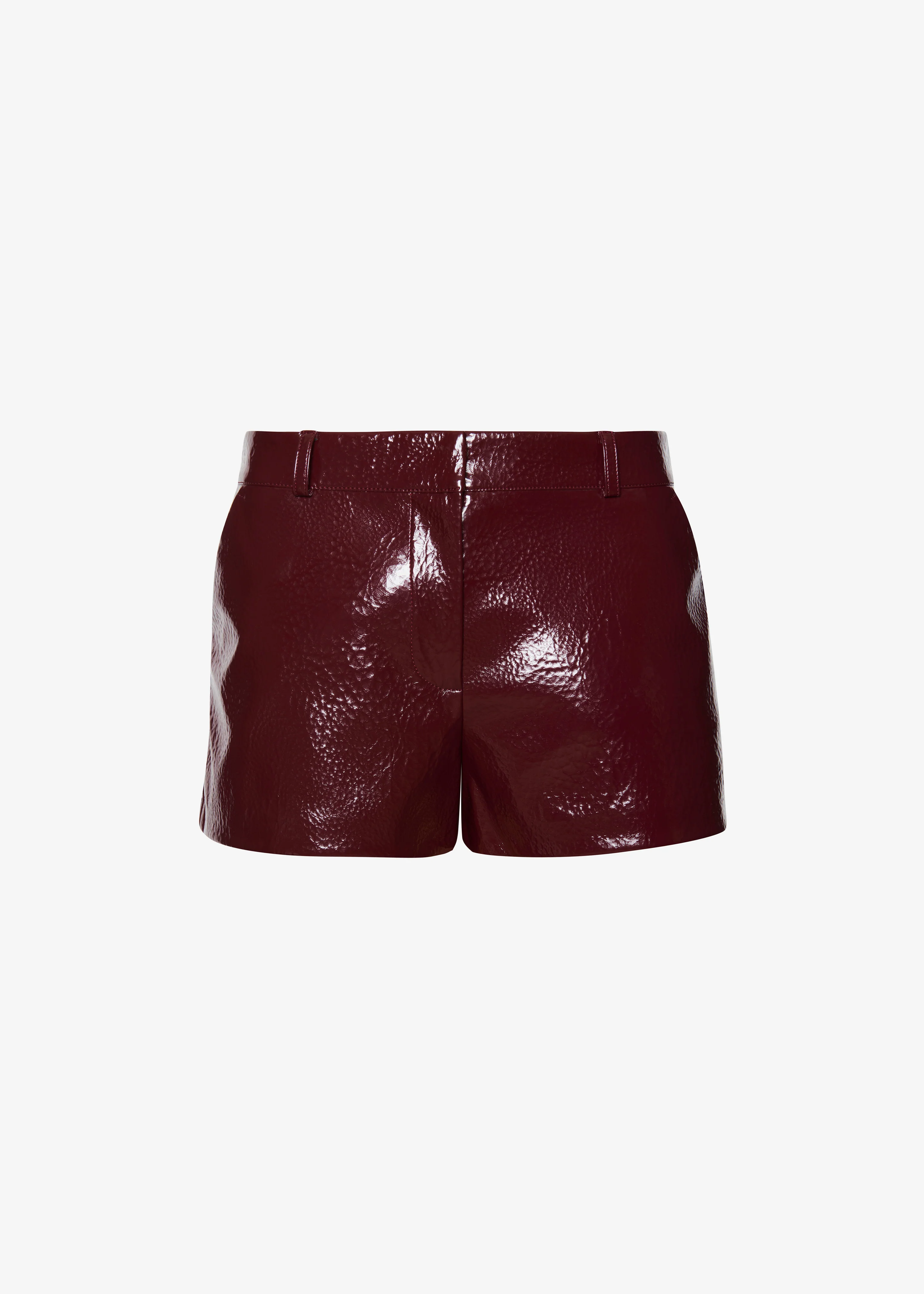 Kate Crackled Faux Leather Mini Shorts - Burgundy - Image 12