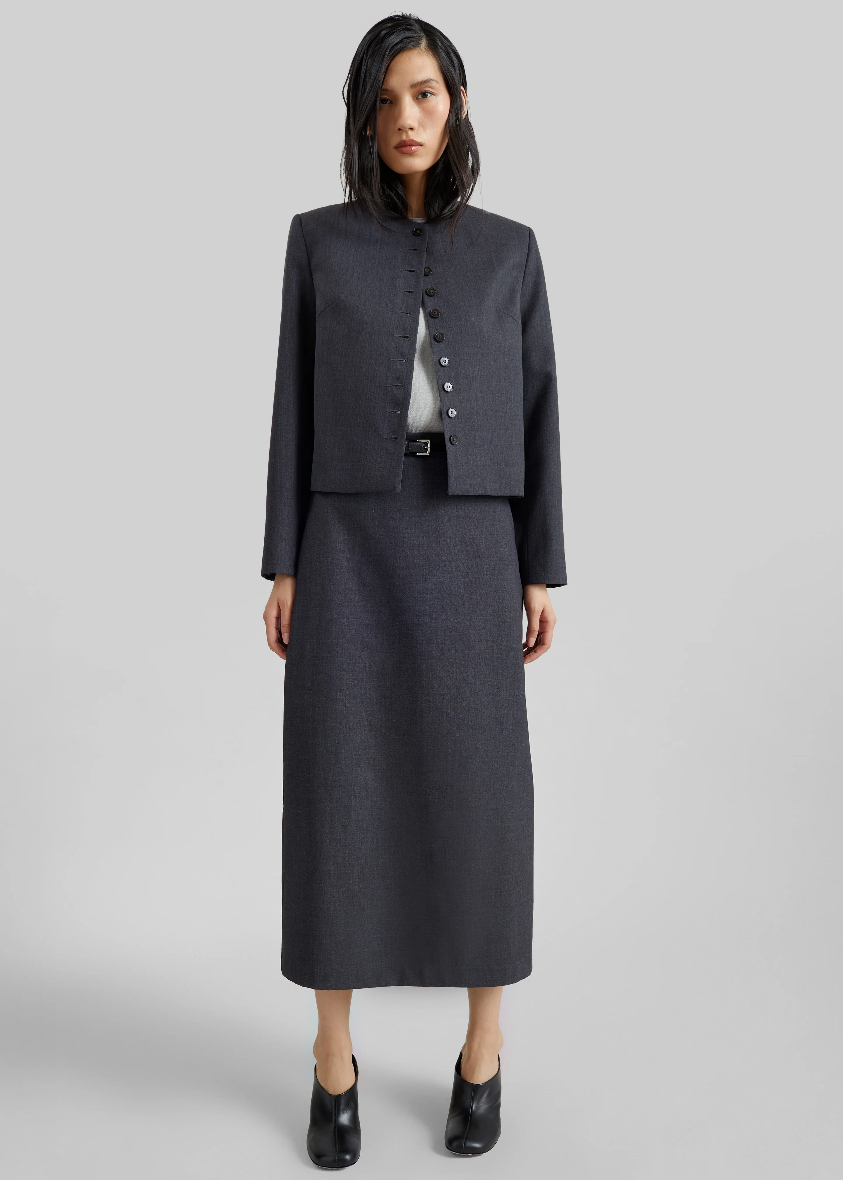Katya Button-Up Boxy Top - Dark Grey Melange - Image 11