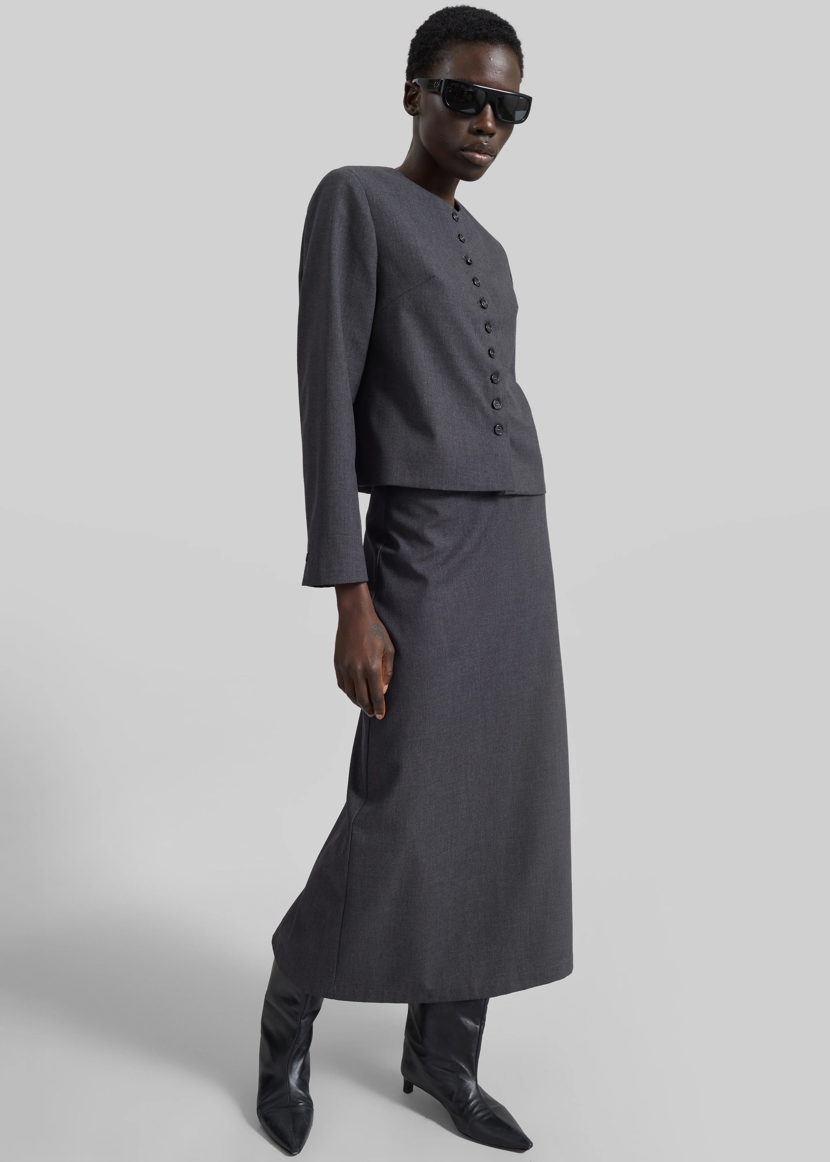 Katya Button-Up Boxy Top - Dark Grey Melange - Image 4