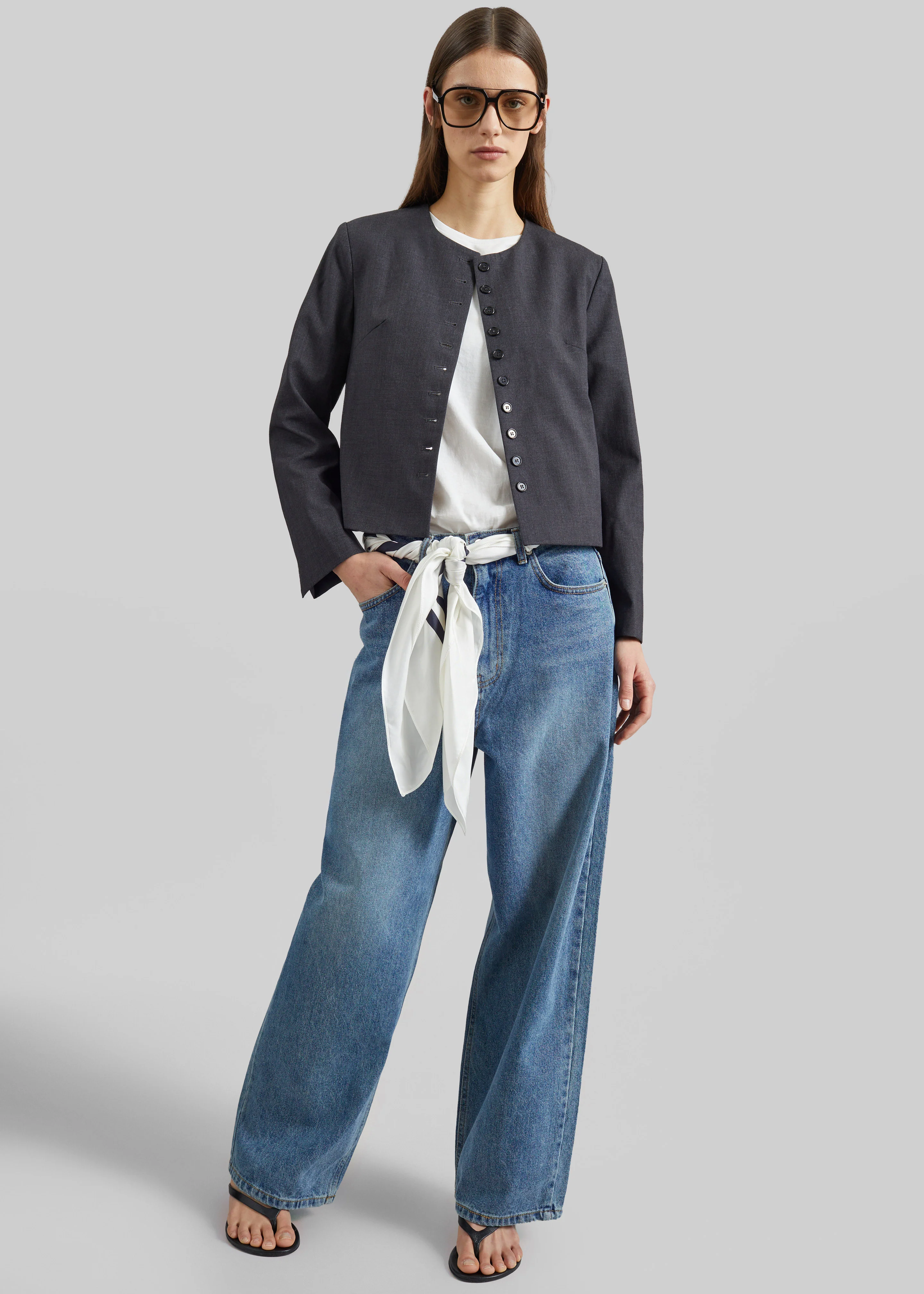 Katya Button-Up Boxy Top - Dark Grey Melange - Image 9